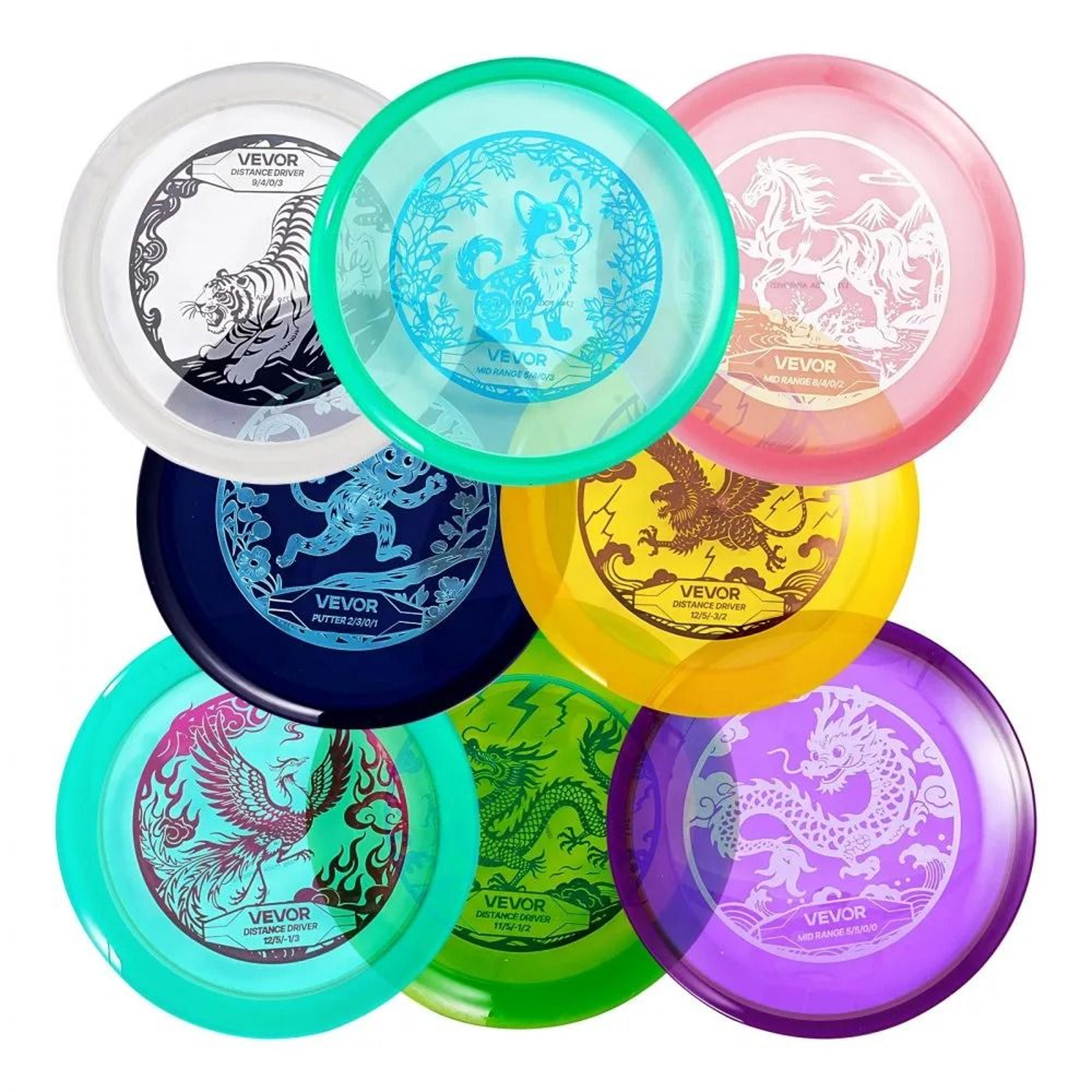 disc golf set 8 pack starter kit with putter mid range and driver discs for beginners