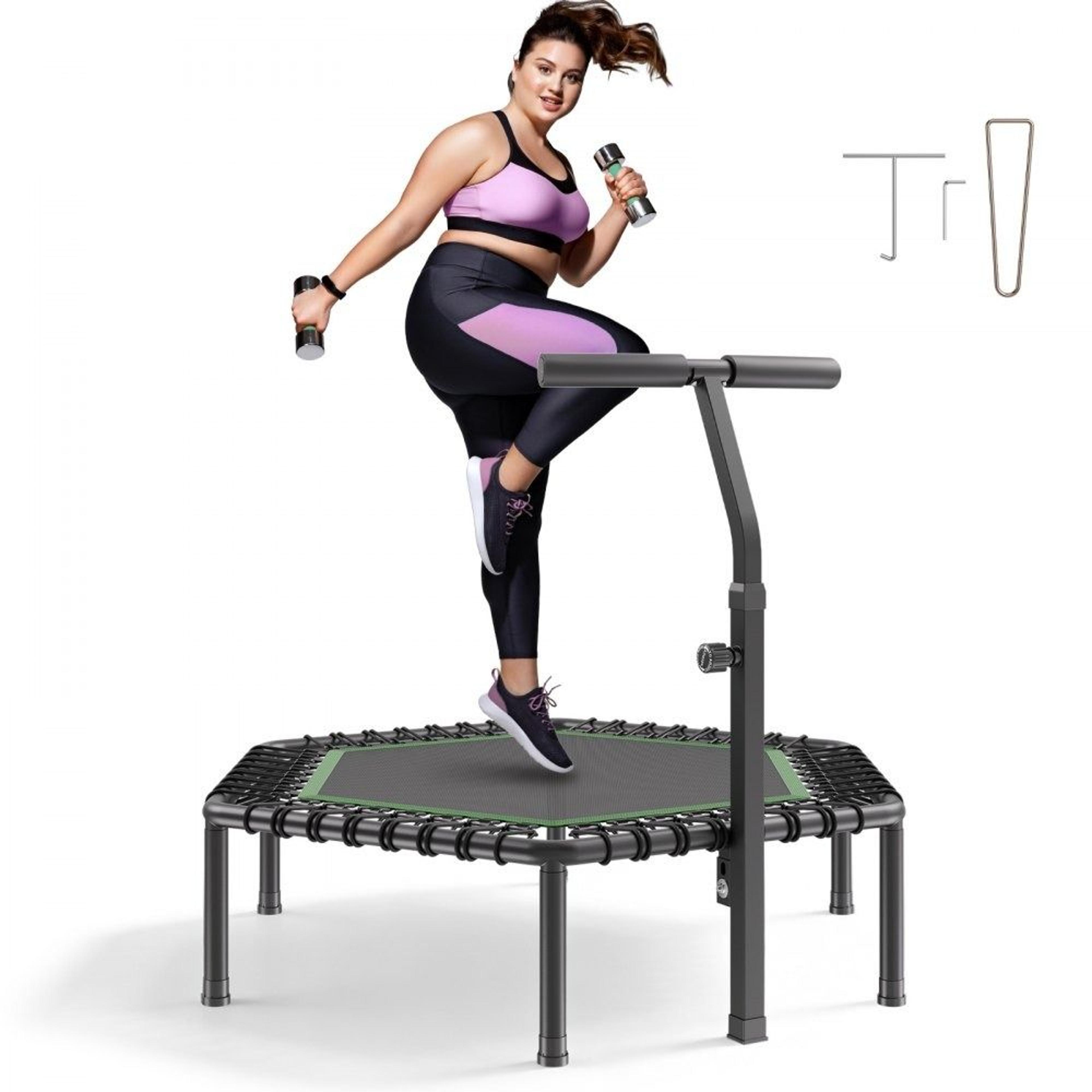 54.5 inch fitness trampoline rebounder with adjustable handle for adults indoor workouts