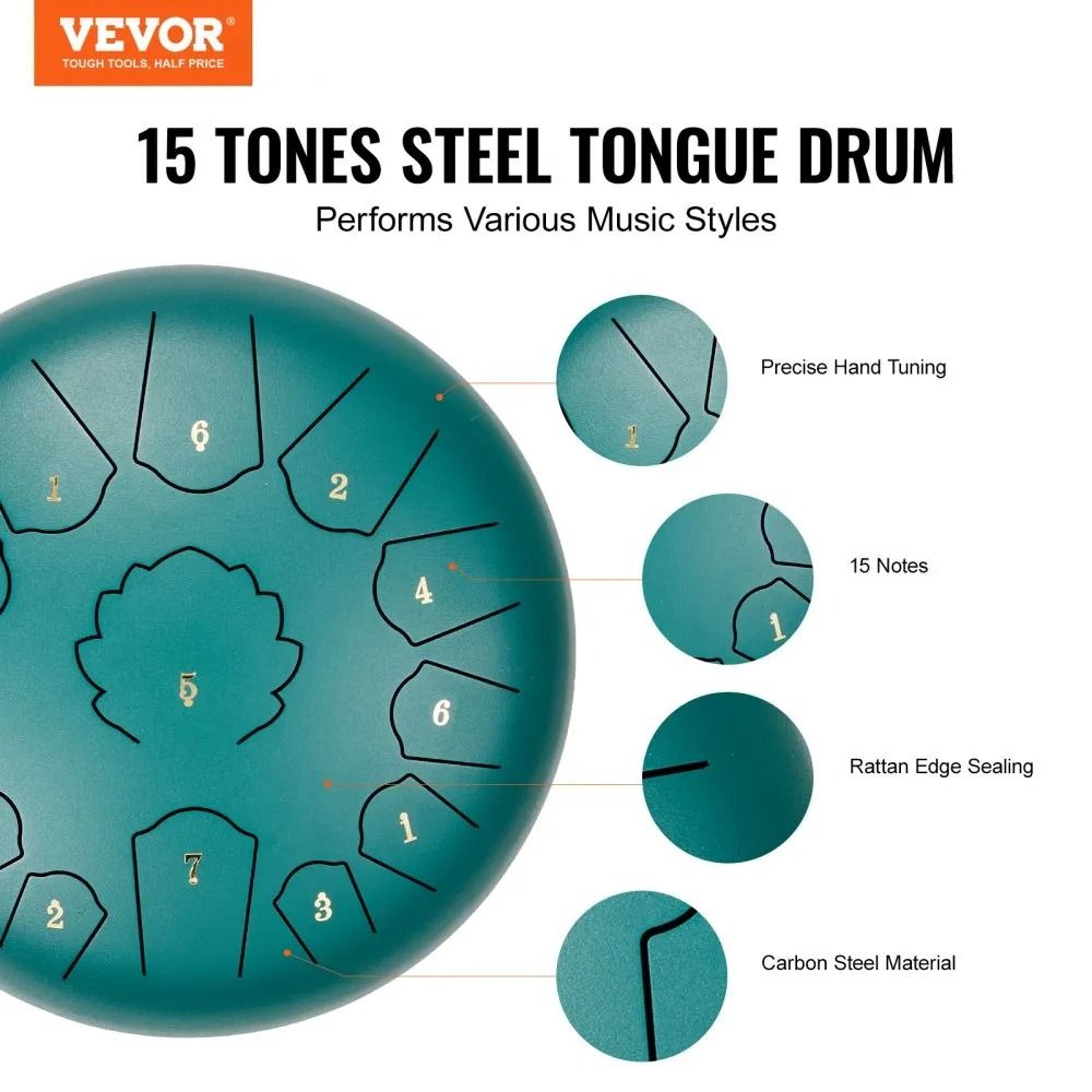 13 Note Steel Tongue Drum 12 Inch C Major Hand Pan Drum With Mallets And Carry Bag 5