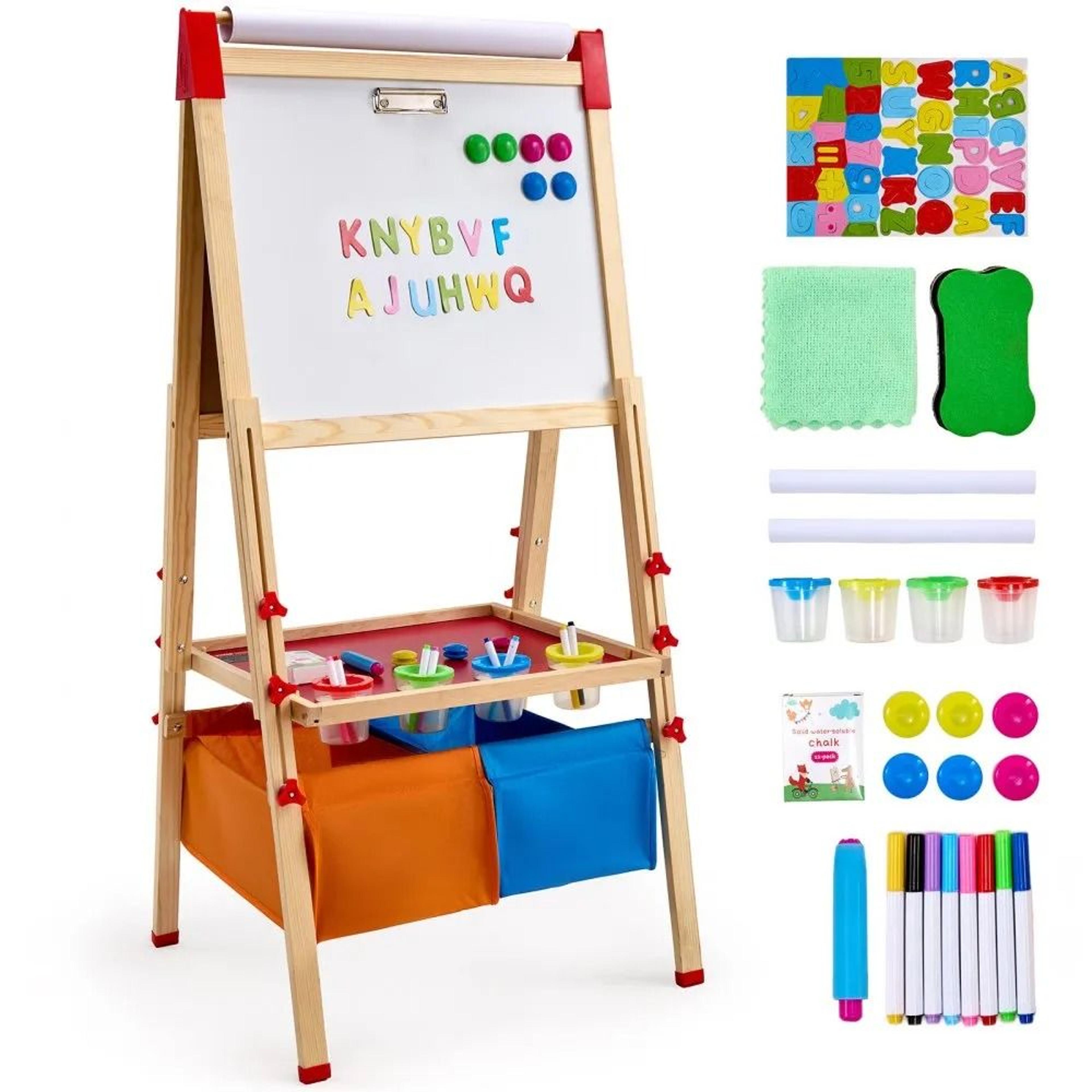 3 in 1 kids art easel wooden double sided magnetic whiteboard chalkboard