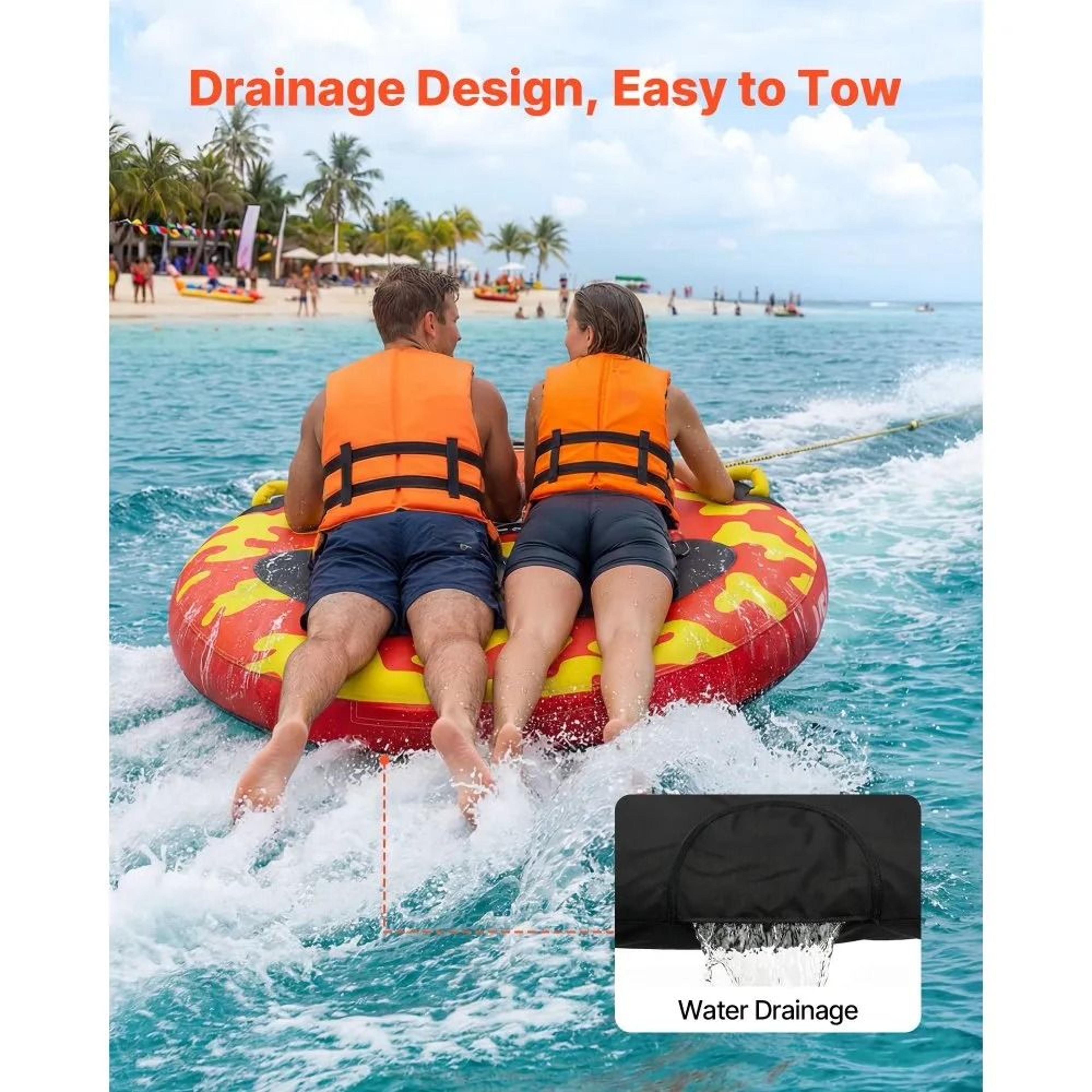 2 Rider Towable Tube For Boating Inflatable Water Sport Tube With Nylon Cover And Handles 4