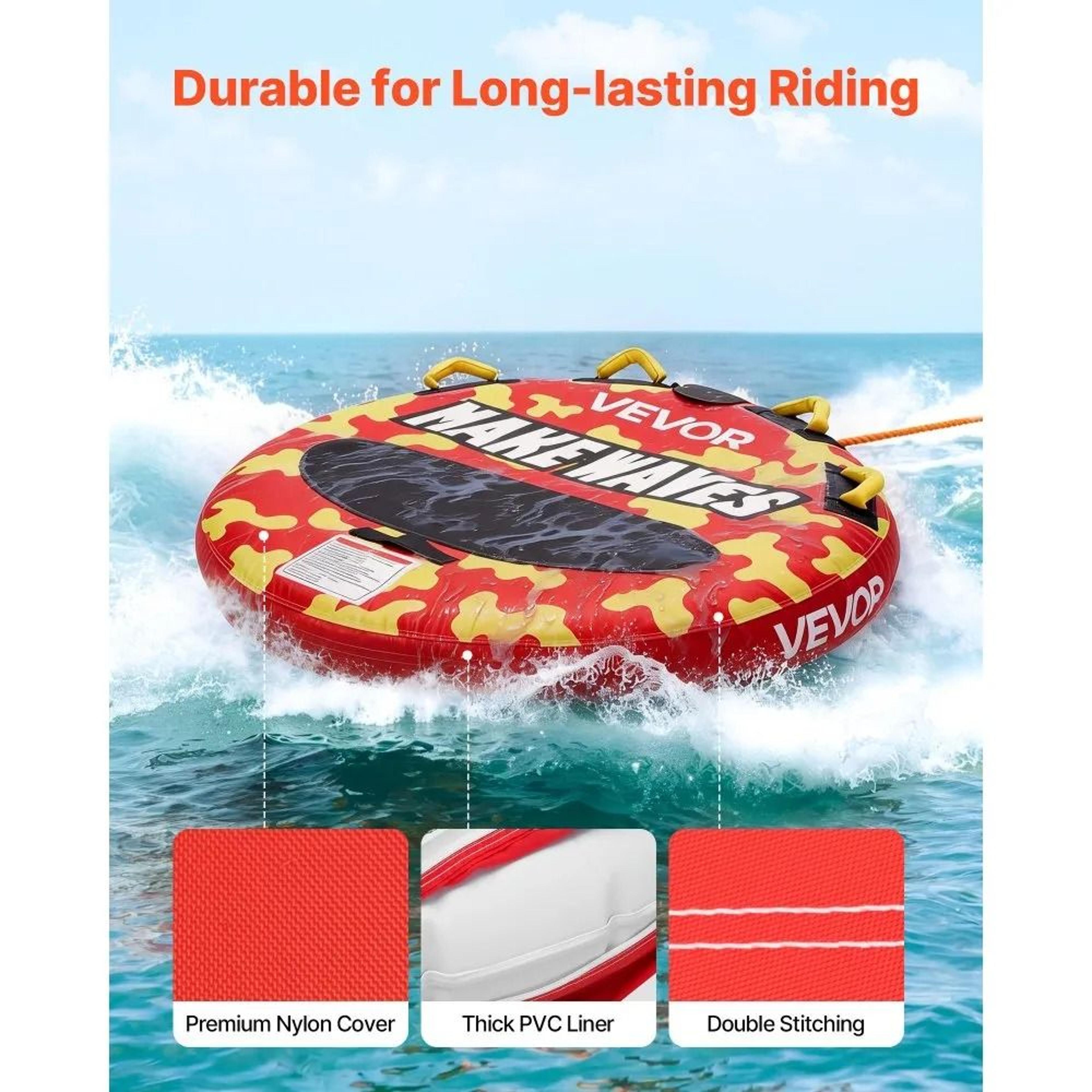 2 Rider Towable Tube For Boating Inflatable Water Sport Tube With Nylon Cover And Handles 3