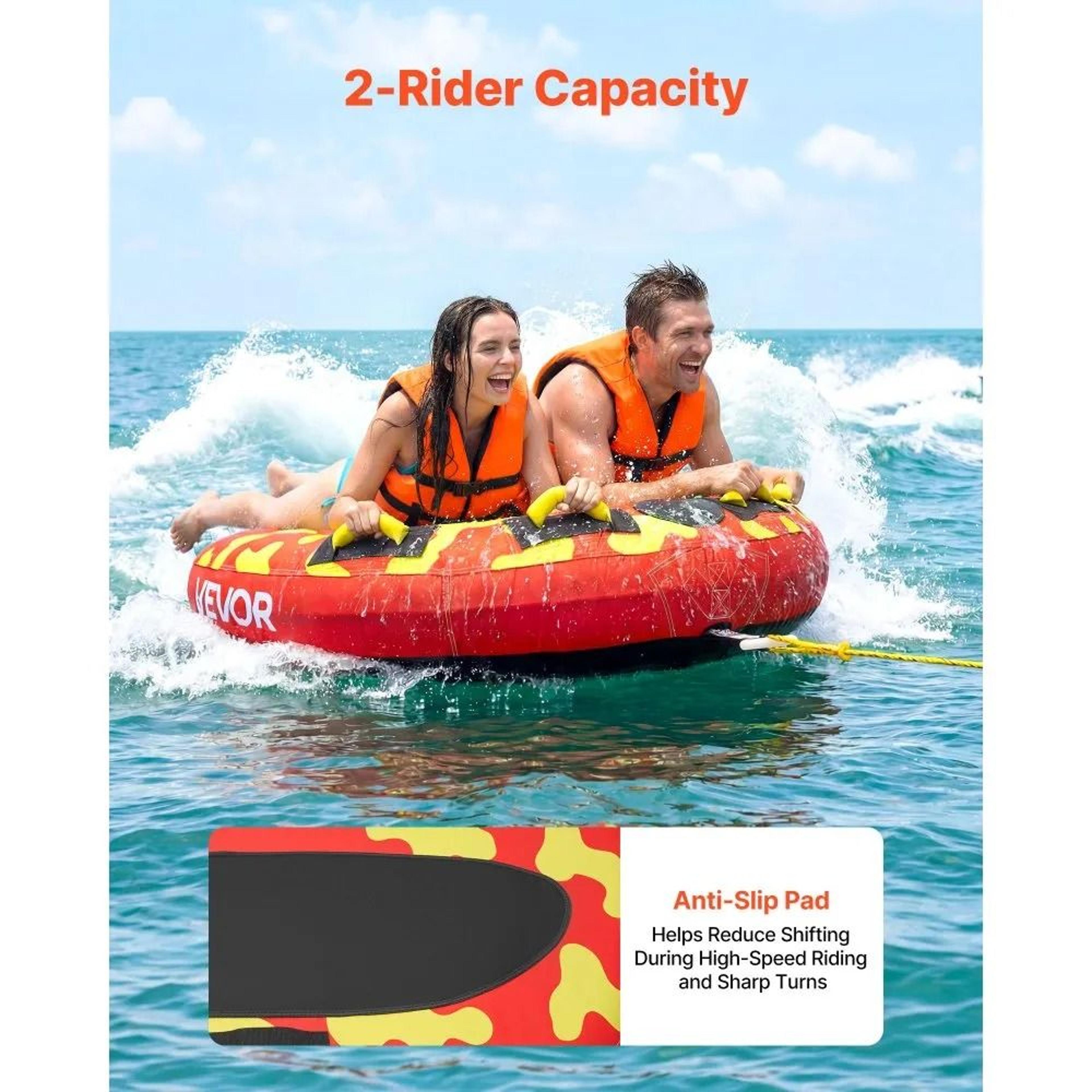 2 Rider Towable Tube For Boating Inflatable Water Sport Tube With Nylon Cover And Handles 1