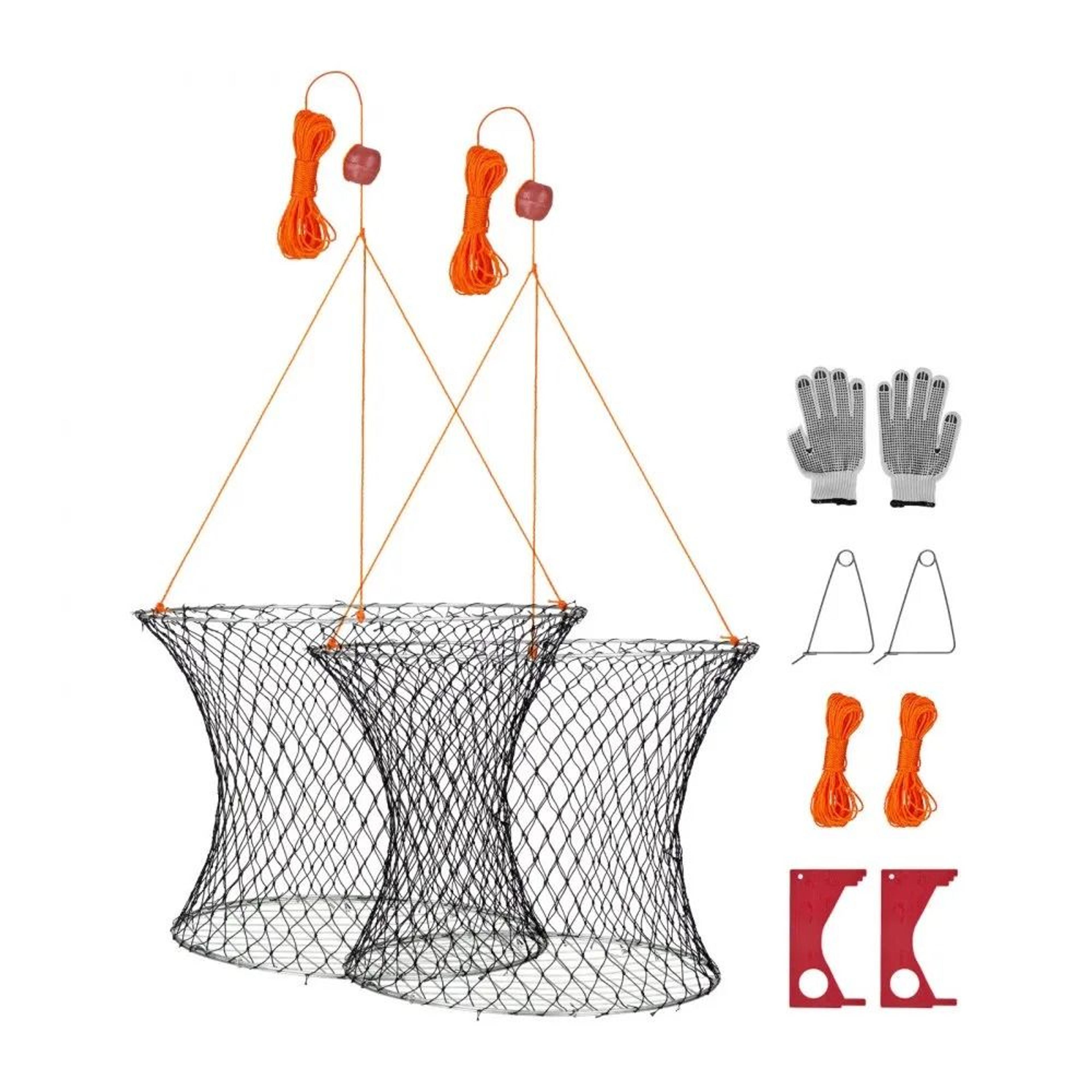 double ring crab trap foldable fishing net kit with rope and crab gauge