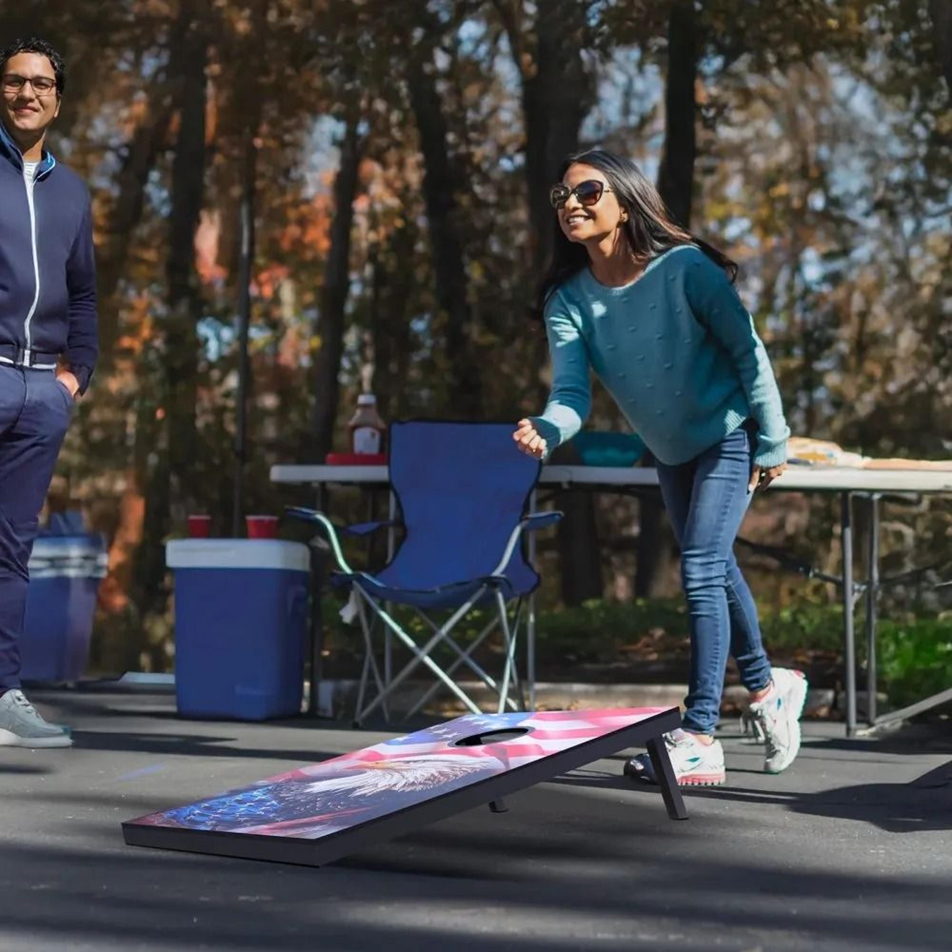 Portable Cornhole Set 3x2 Ft Outdoor Toss Game Boards With Bean Bags And Carry Case 7
