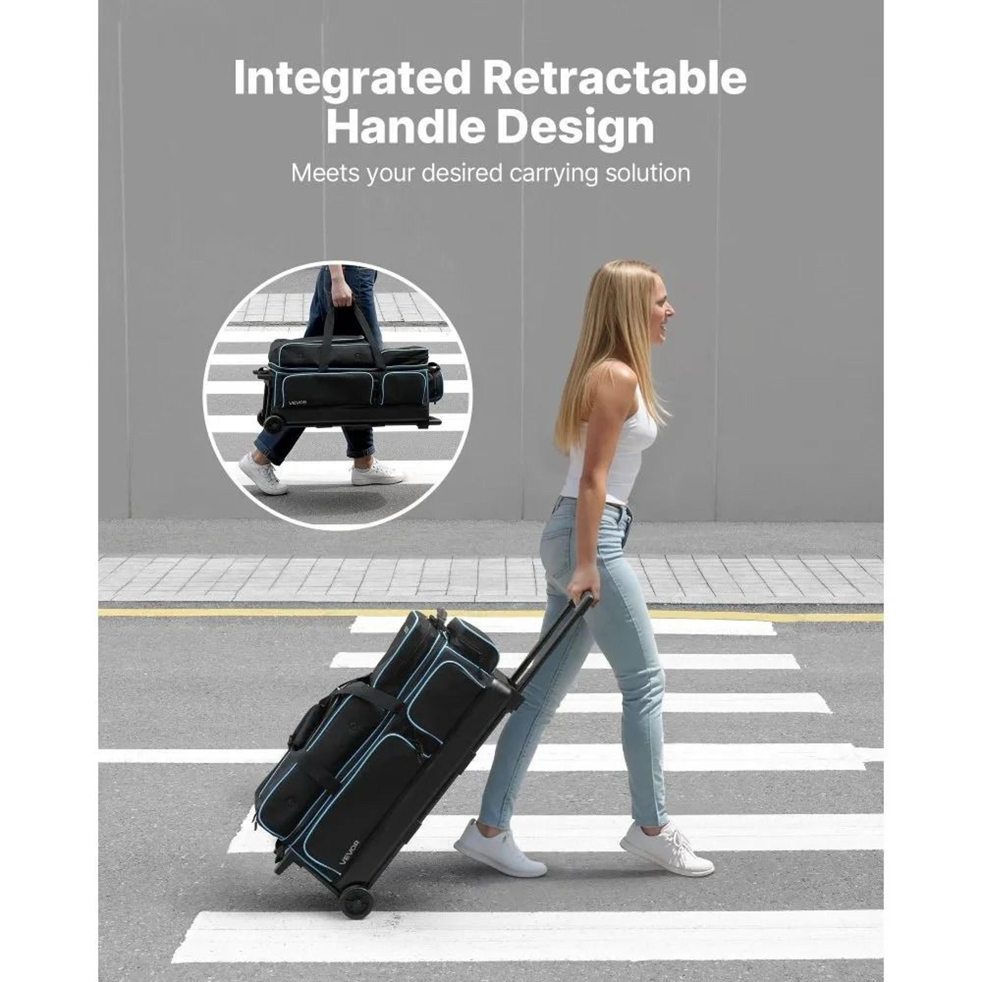 3 Ball Bowling Bag With Wheels Rolling Carry Case With Shoe Compartment 2