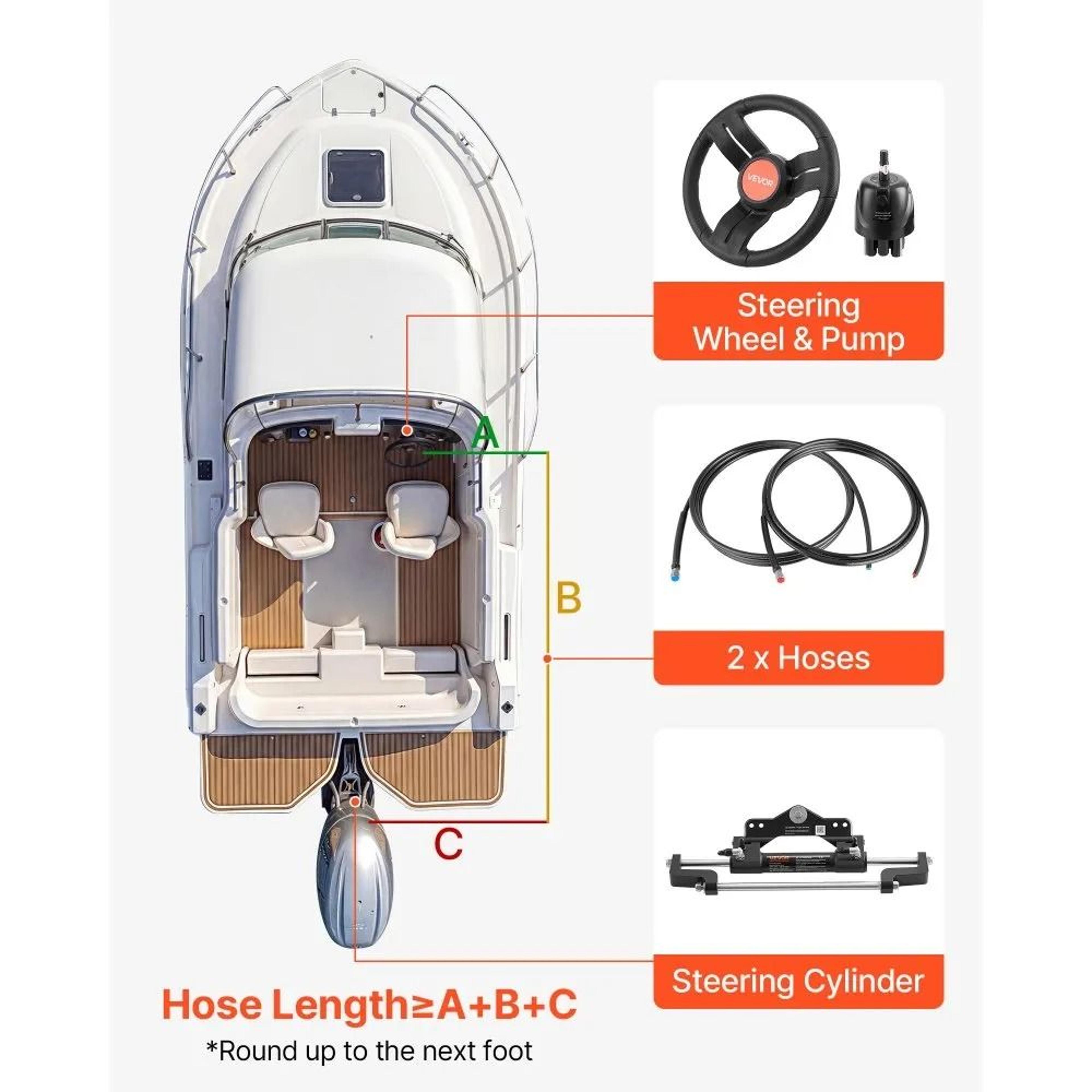 Outboard Hydraulic Steering Kit 200 HP Marine Boat Steering System With Helm Pump 2