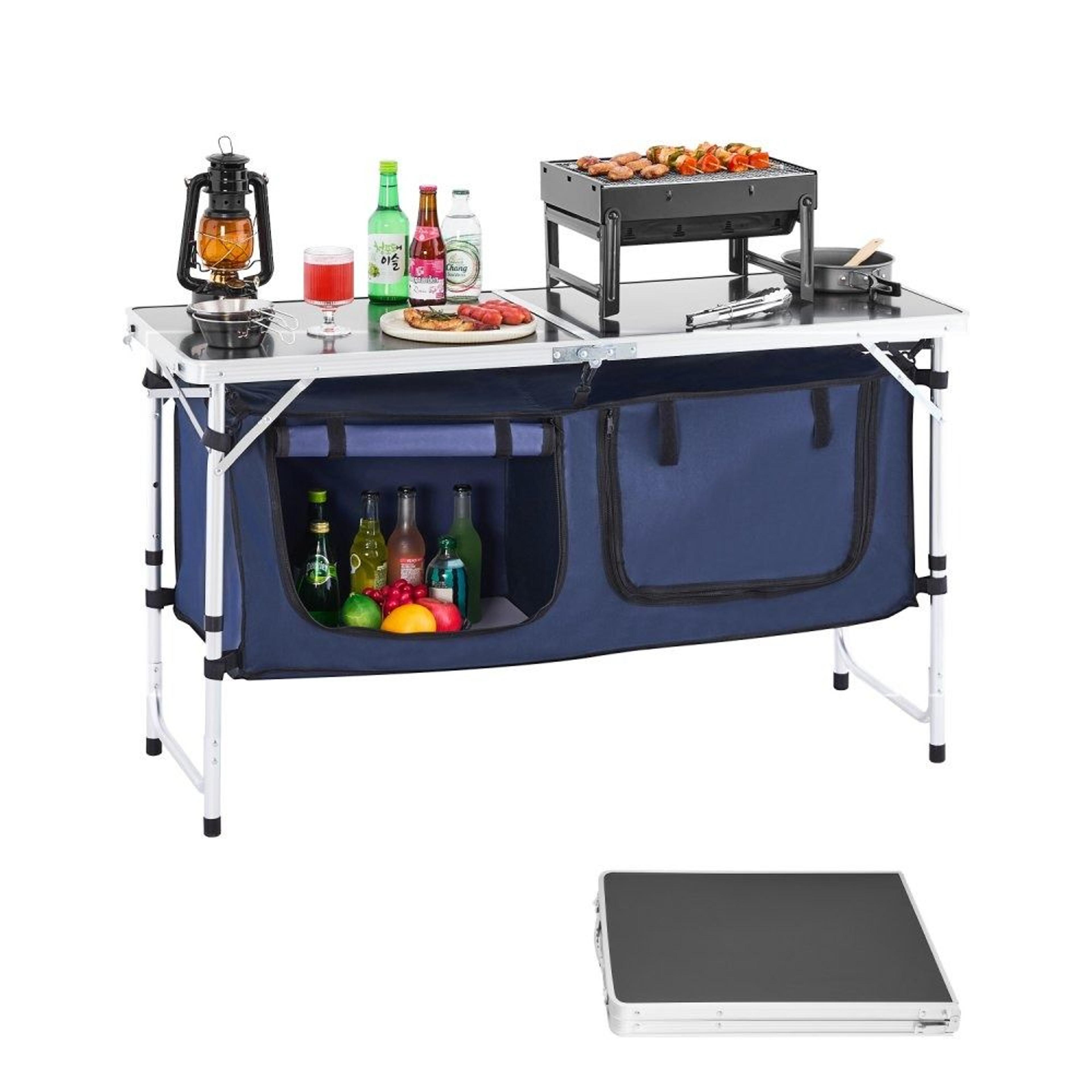 portable camping kitchen table folding outdoor cook station with adjustable height and storage