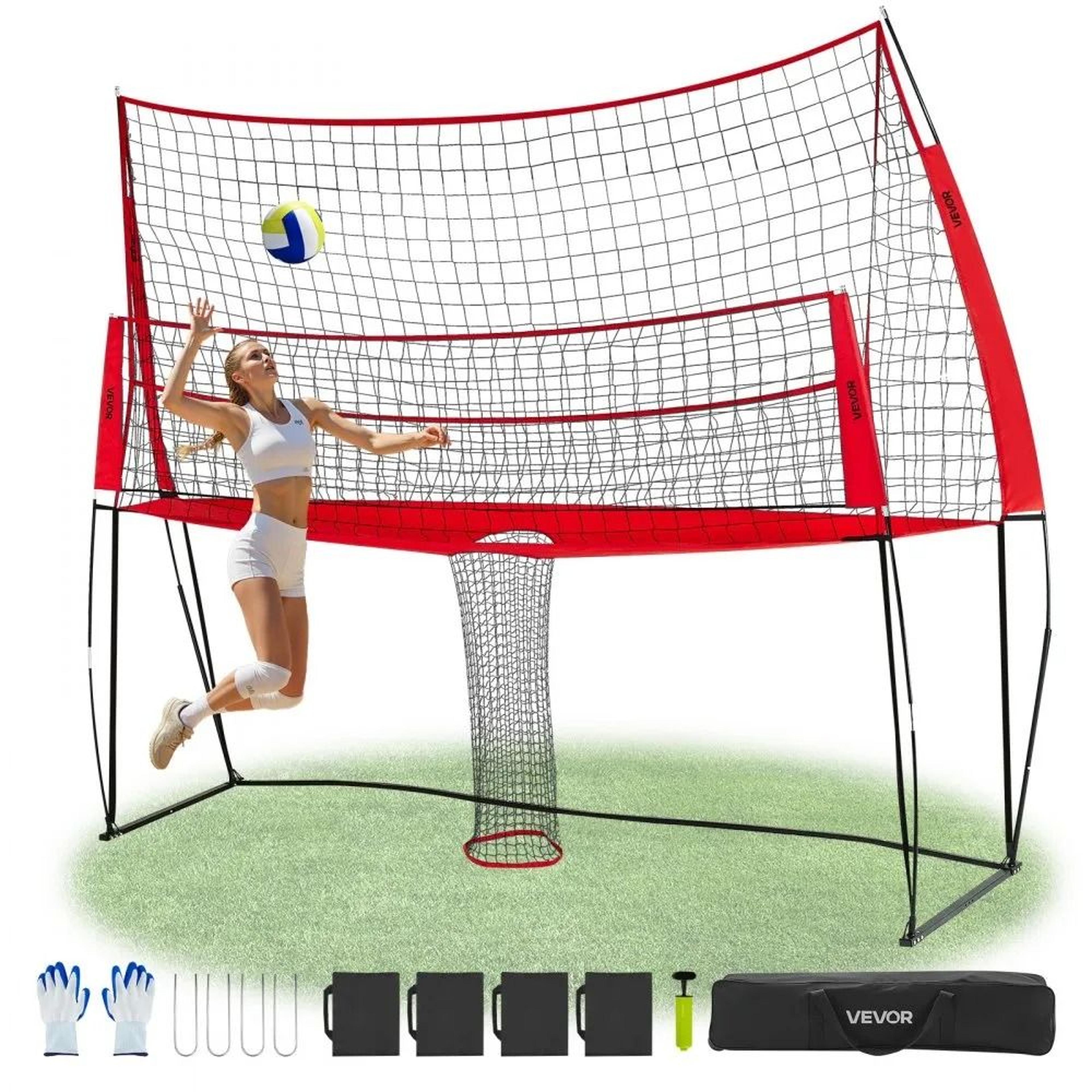 portable volleyball training net system adjustable ball return practice equipment