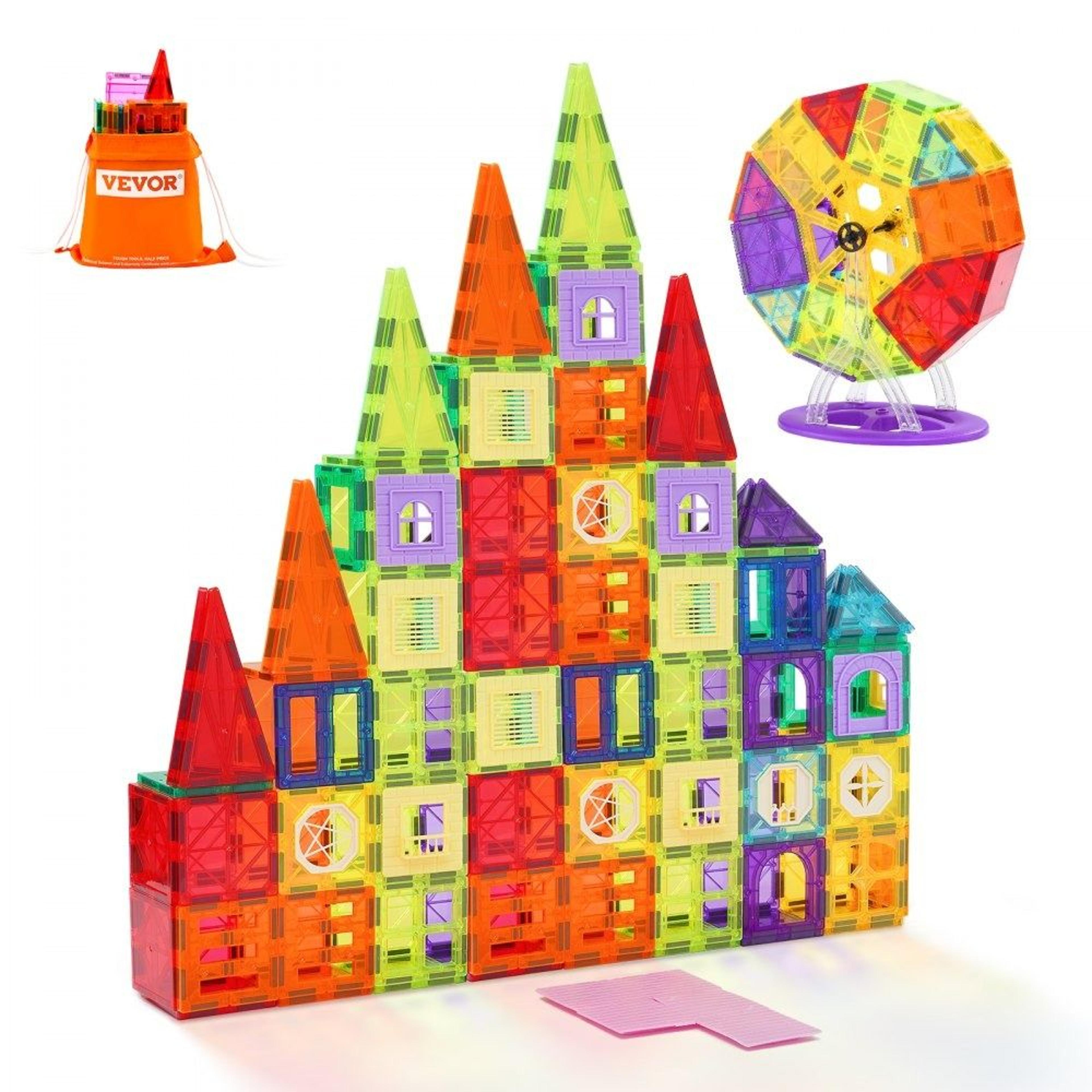 magnetic tiles 180 piece building blocks set for kids stem learning