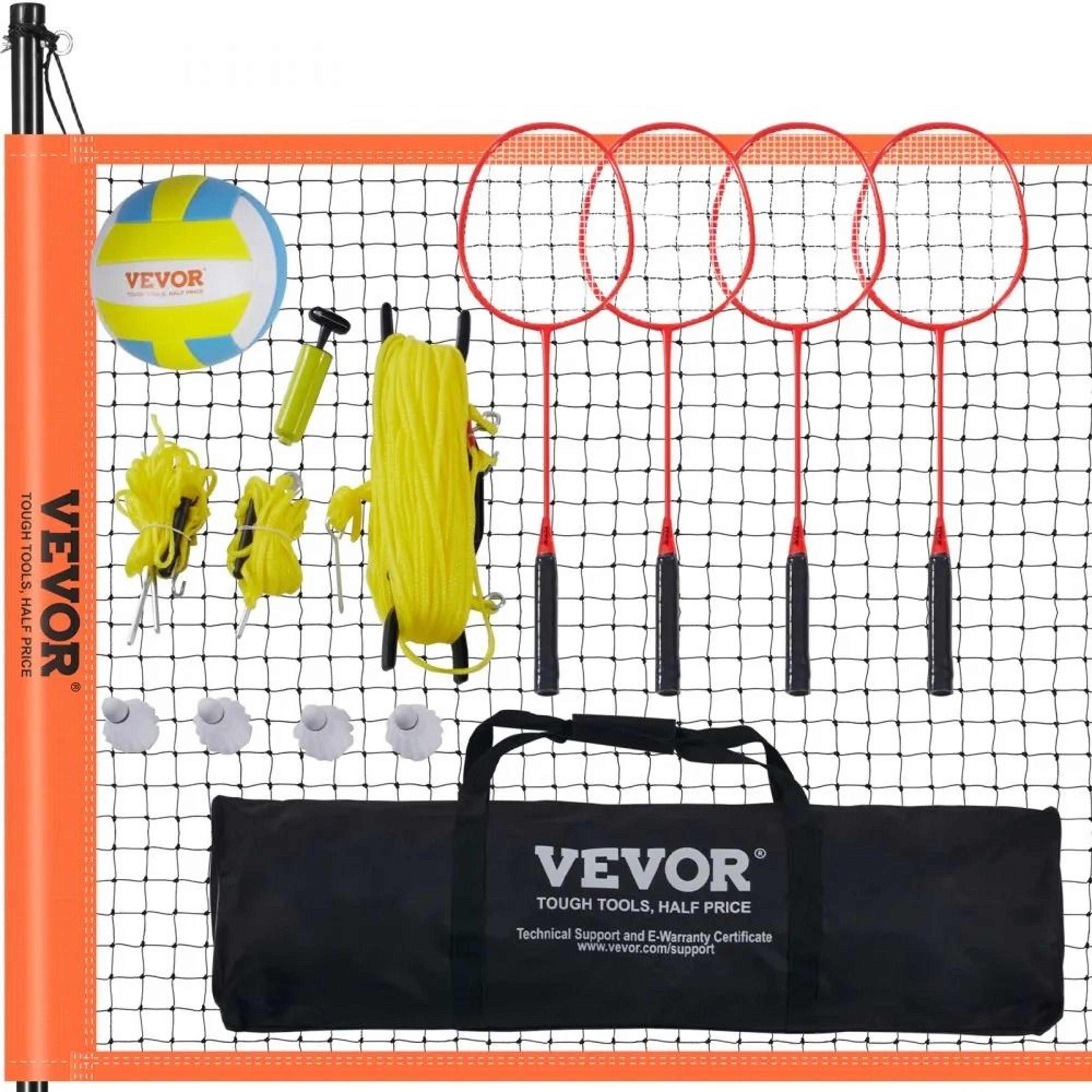 portable volleyball and badminton set outdoor net system with adjustable steel poles