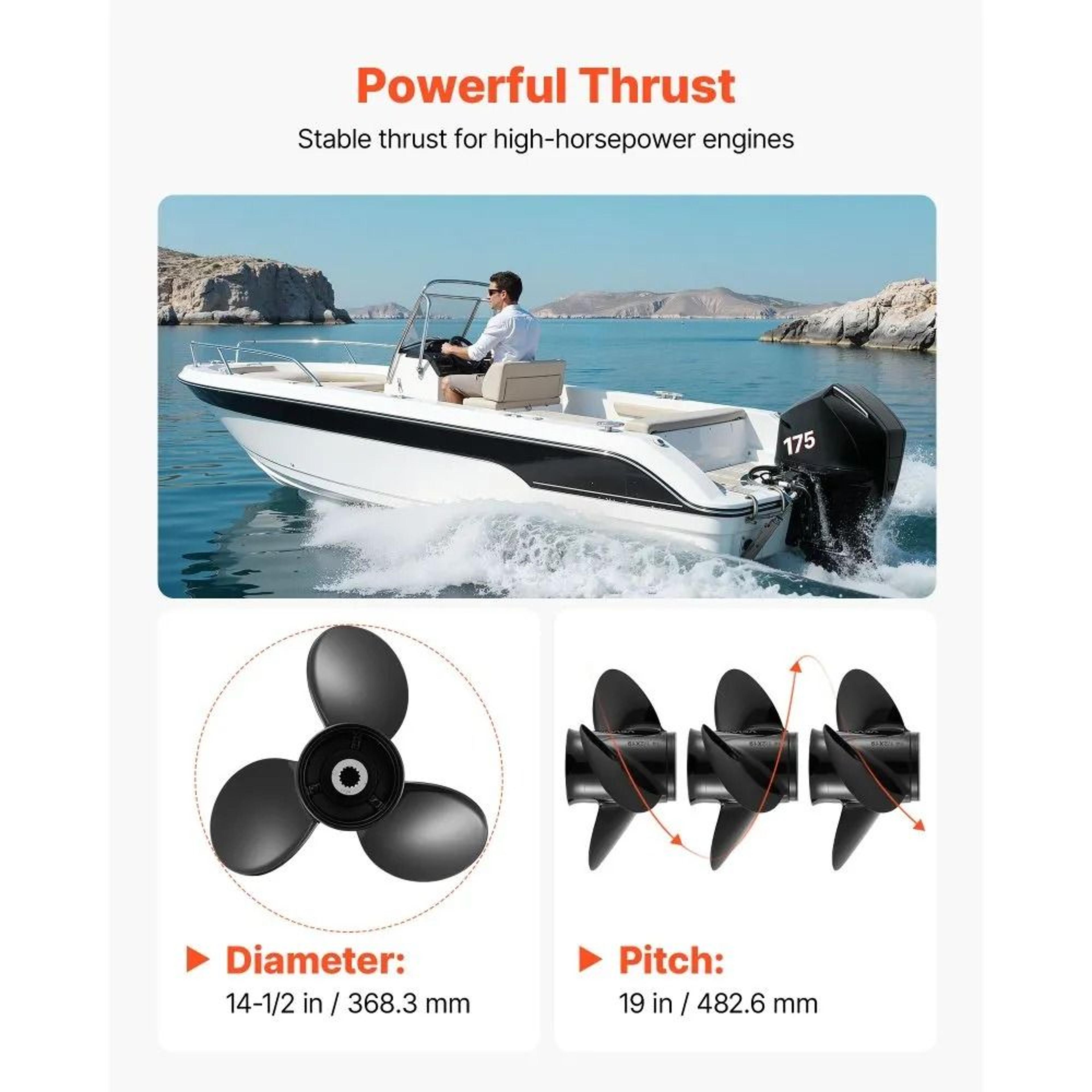 3 Blade Aluminum Outboard Propeller For Mercury Mariner 135 300 HP Engines 3