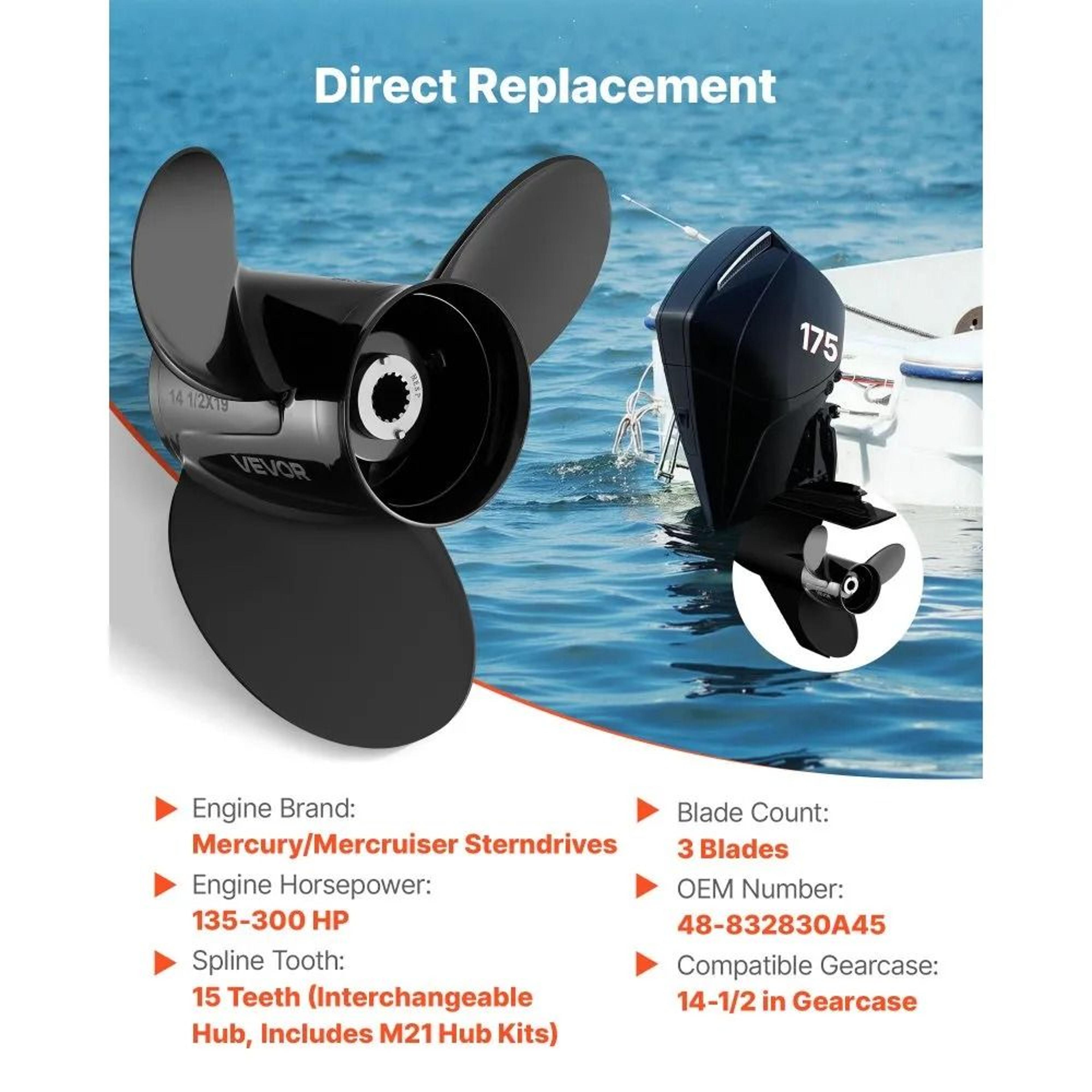 3 Blade Aluminum Outboard Propeller For Mercury Mariner 135 300 HP Engines 6