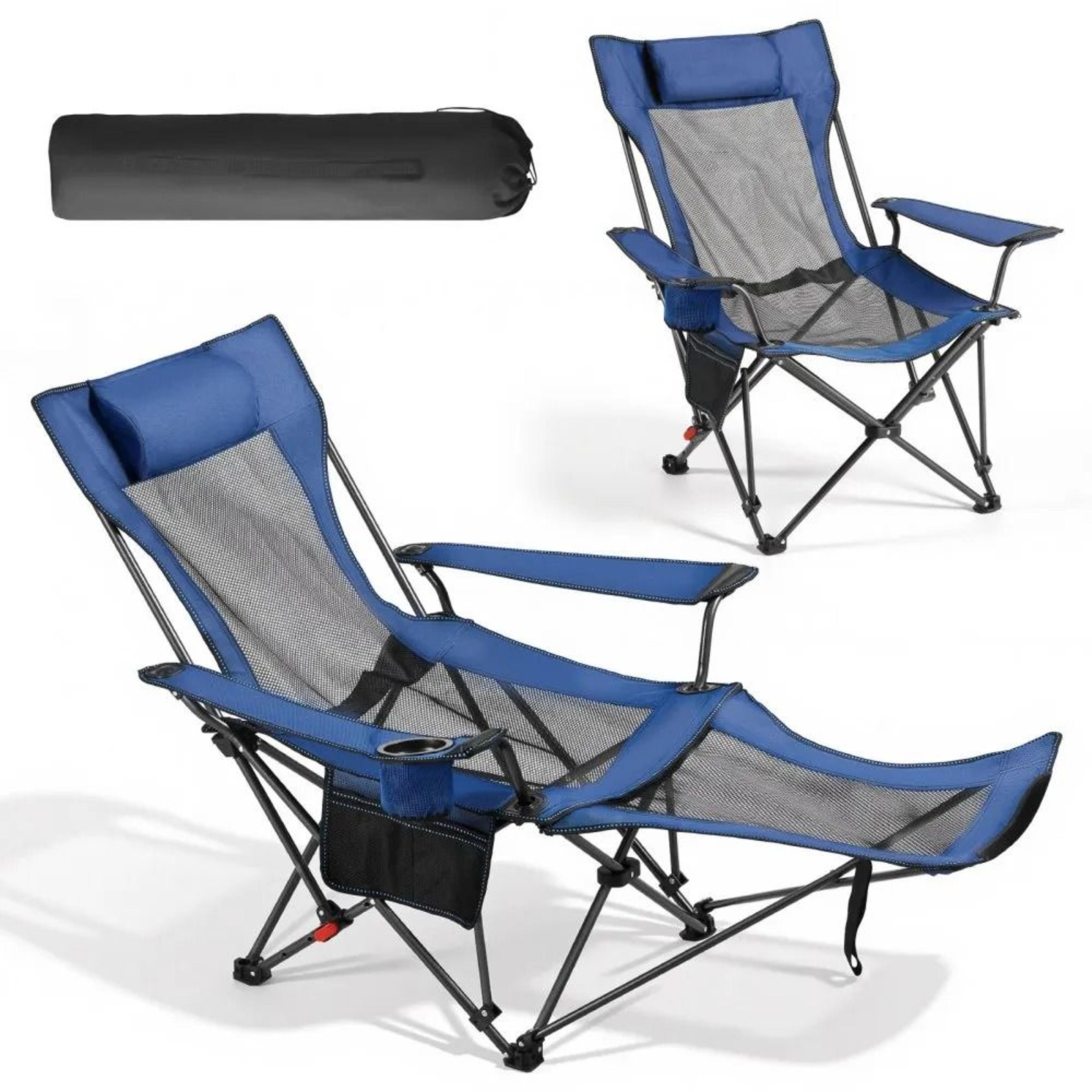 reclining camping chair portable folding lounger with adjustable footrest for outdoor comfort