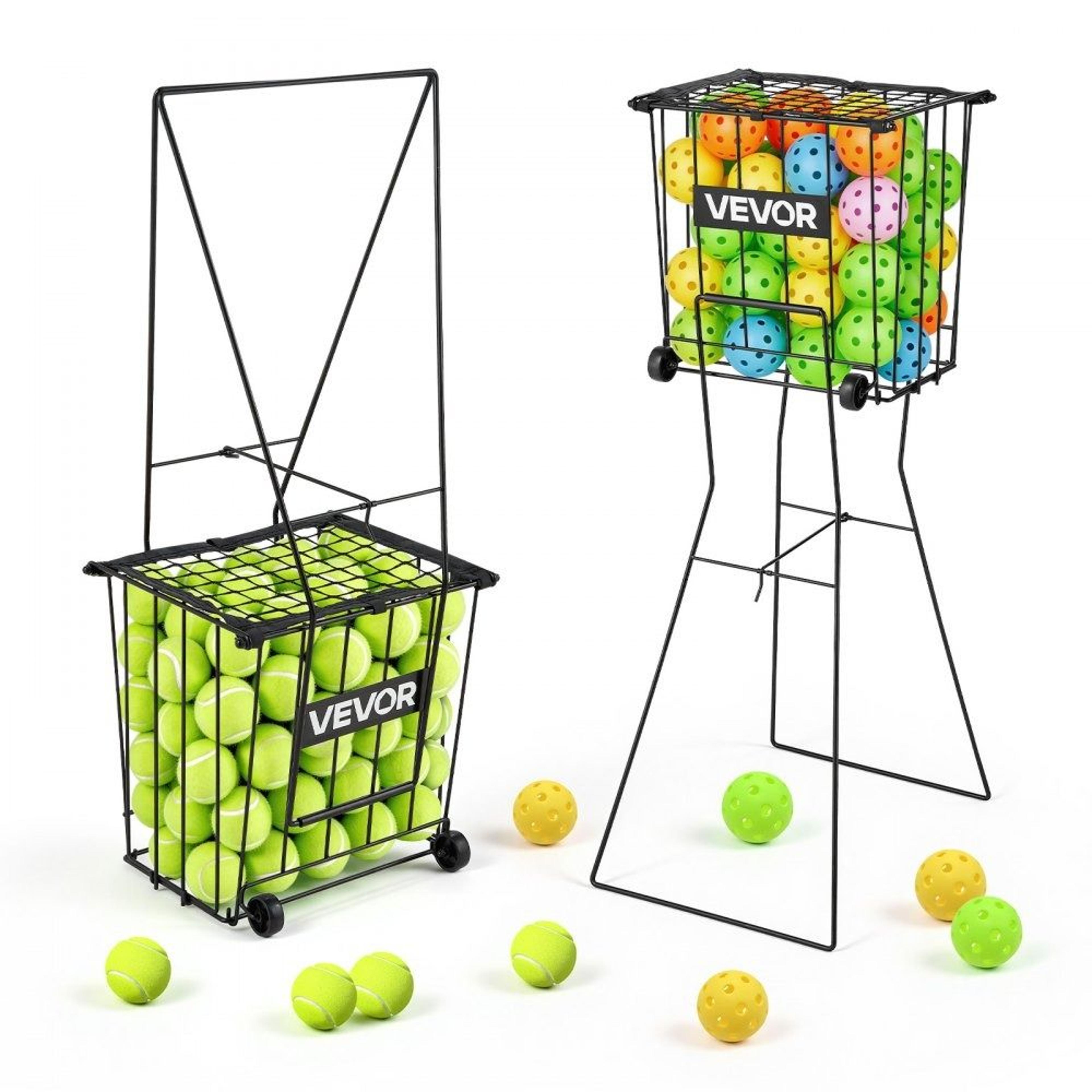 tennis ball hopper cart 75 ball capacity pickleball basket with wheels for easy training pickup