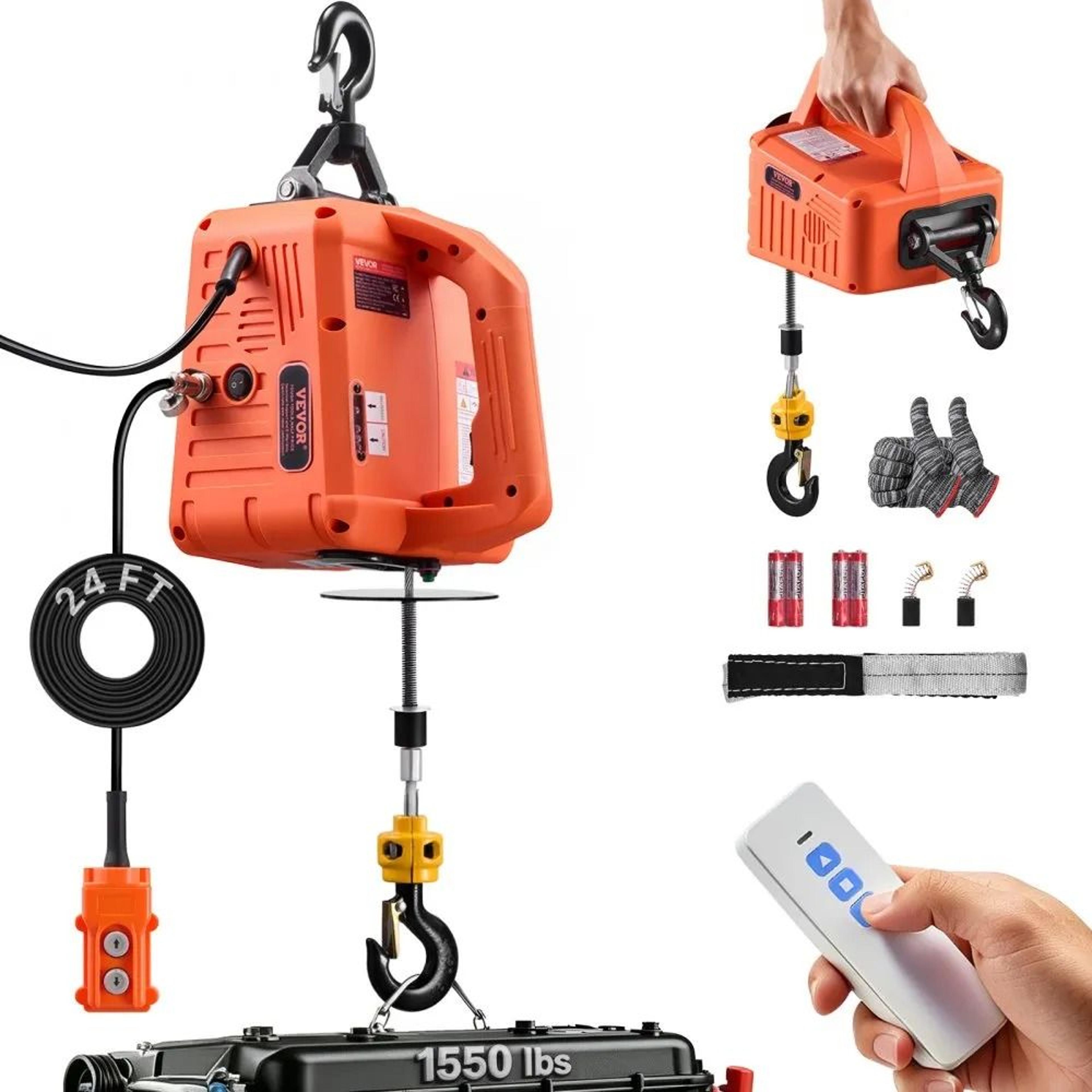 3 in 1 electric hoist winch 1550 lbs portable power lifting crane with remote control