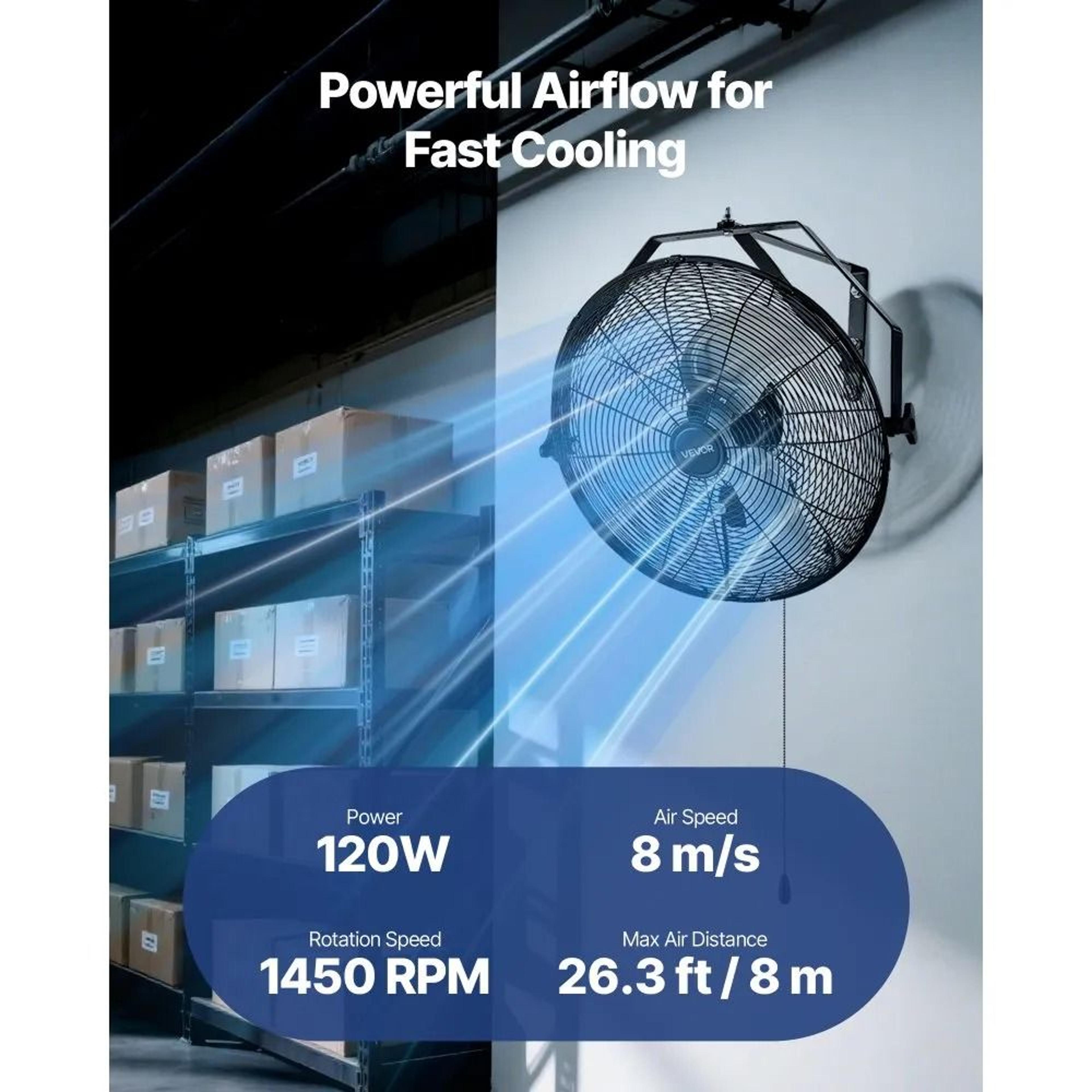 18 Inch Industrial Wall Mount Fan High Velocity 4000 CFM Garage Workshop Cooling Fan 4