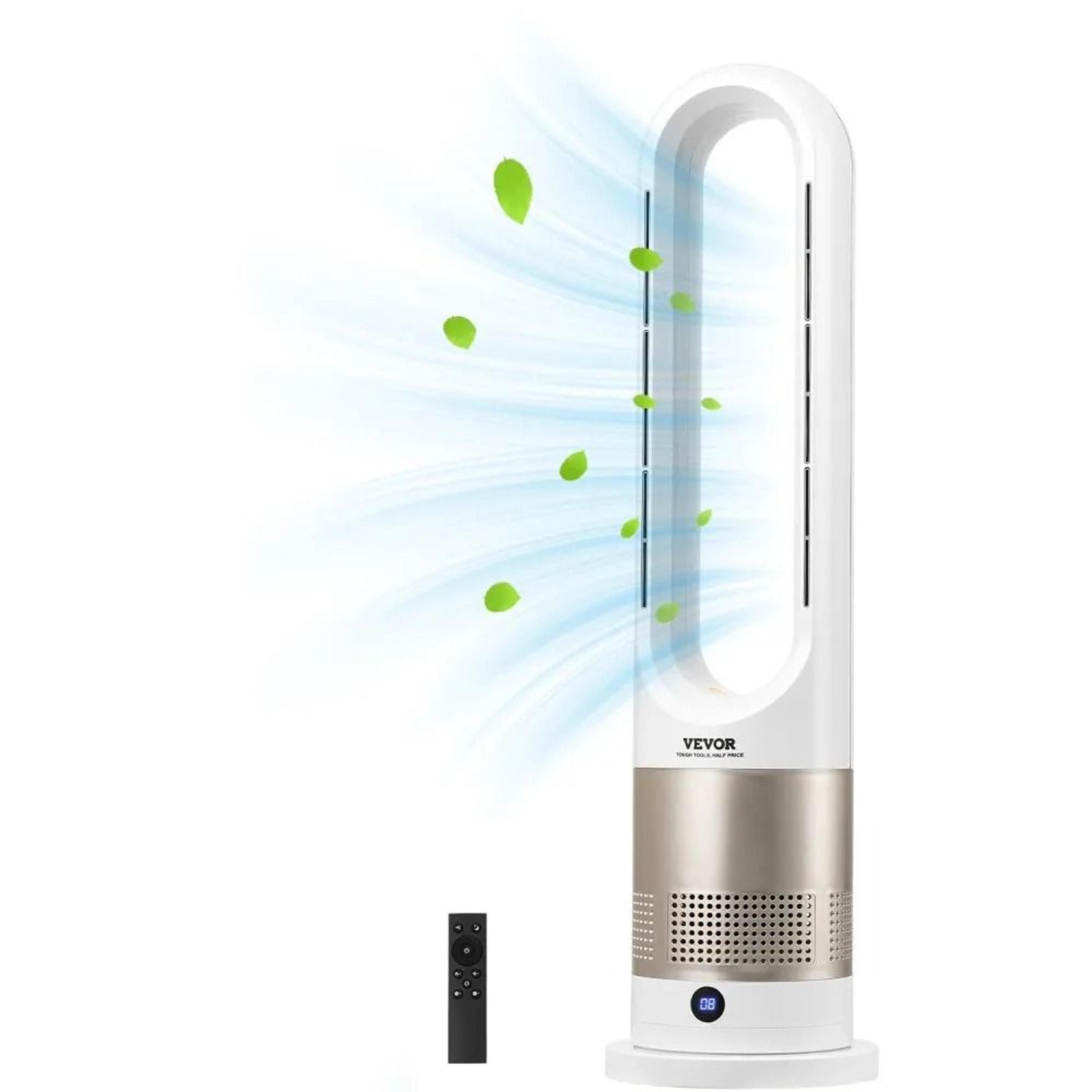 bladeless tower fan with heating cooling airflow 16 ft/s velocity remote control