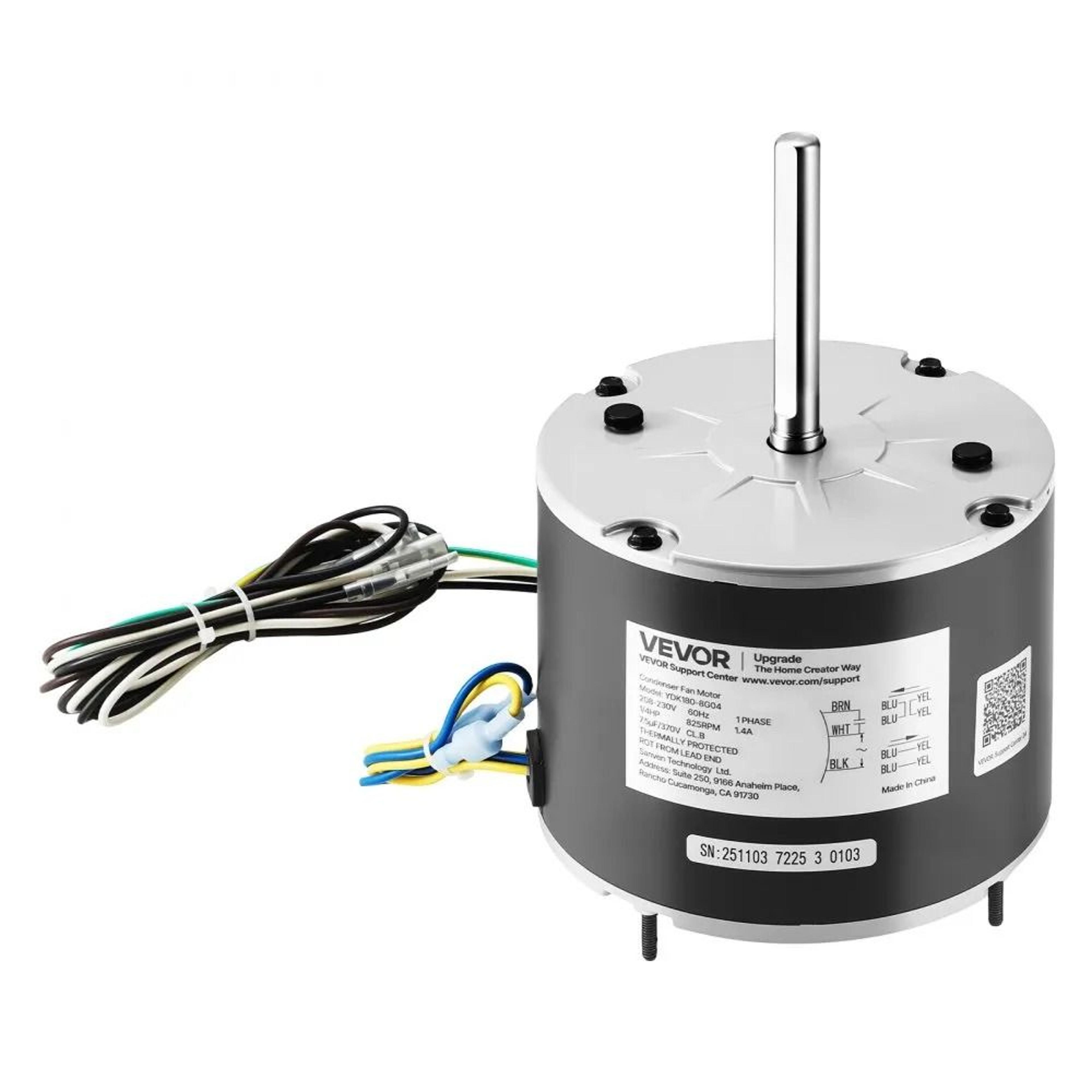 Condenser Fan Motor 14HP 825RPM 208230V With Capacitor 6