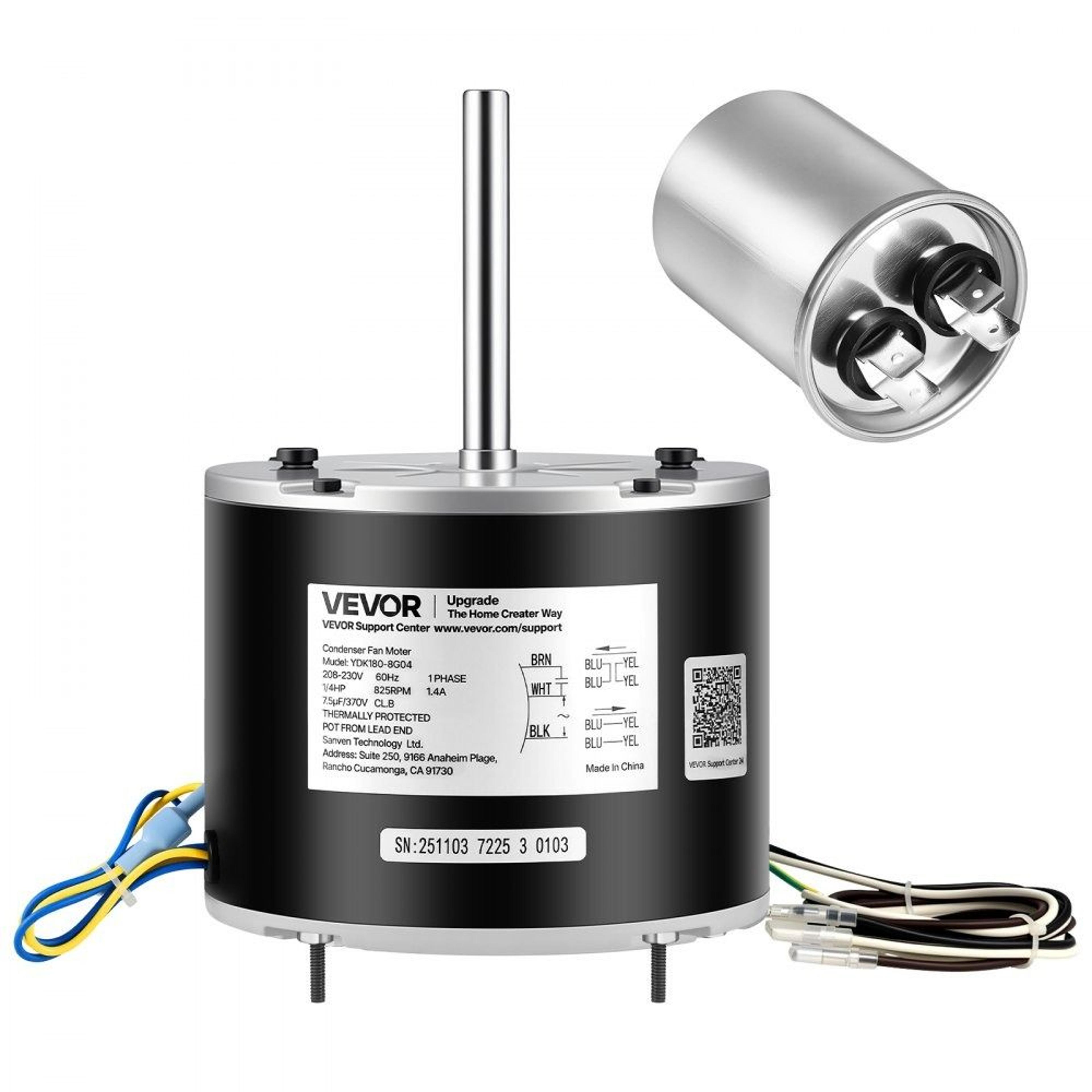 Condenser Fan Motor 14HP 825RPM 208230V With Capacitor 7