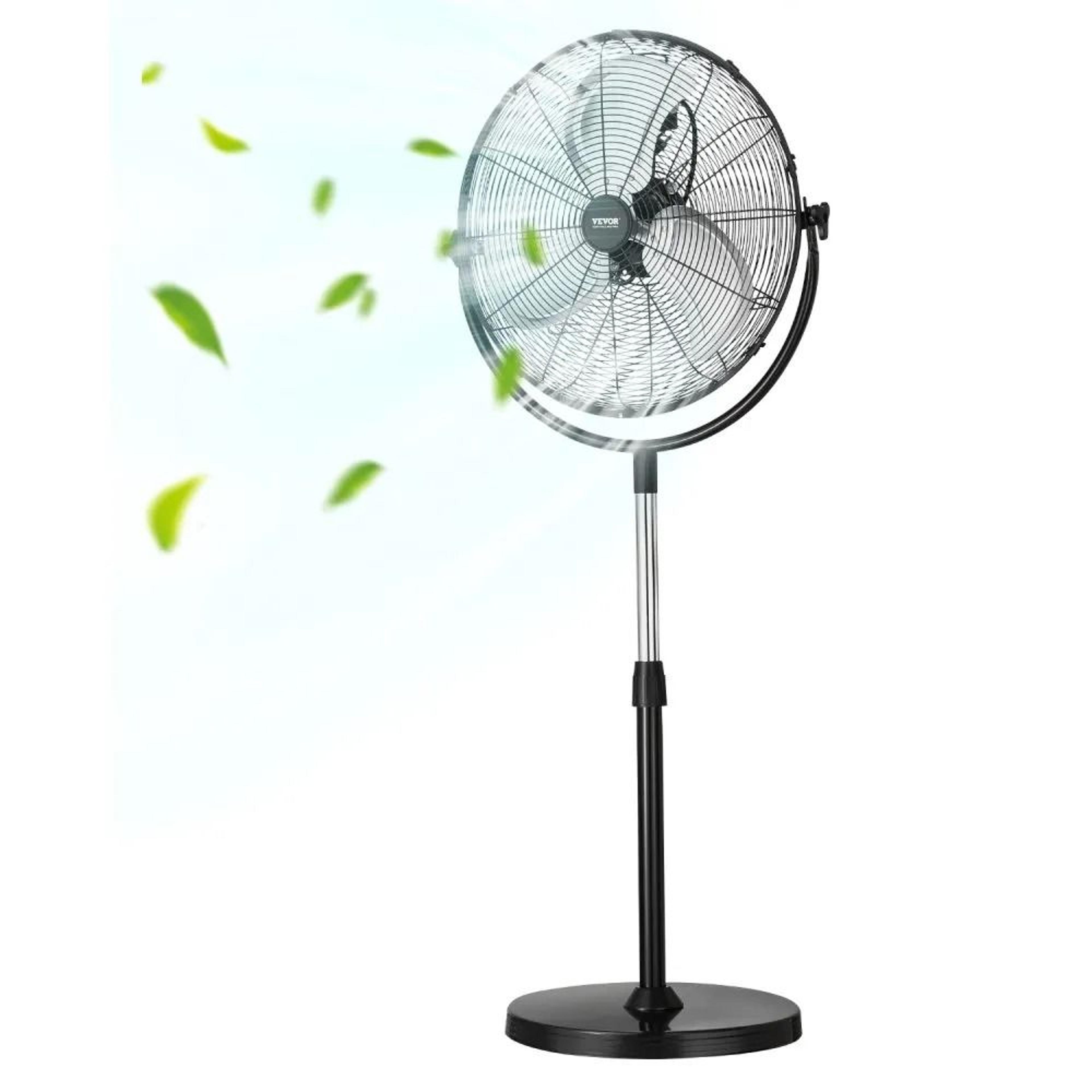 20 inch industrial pedestal fan with adjustable height, 3-speed standing fan for garage, warehouse & home