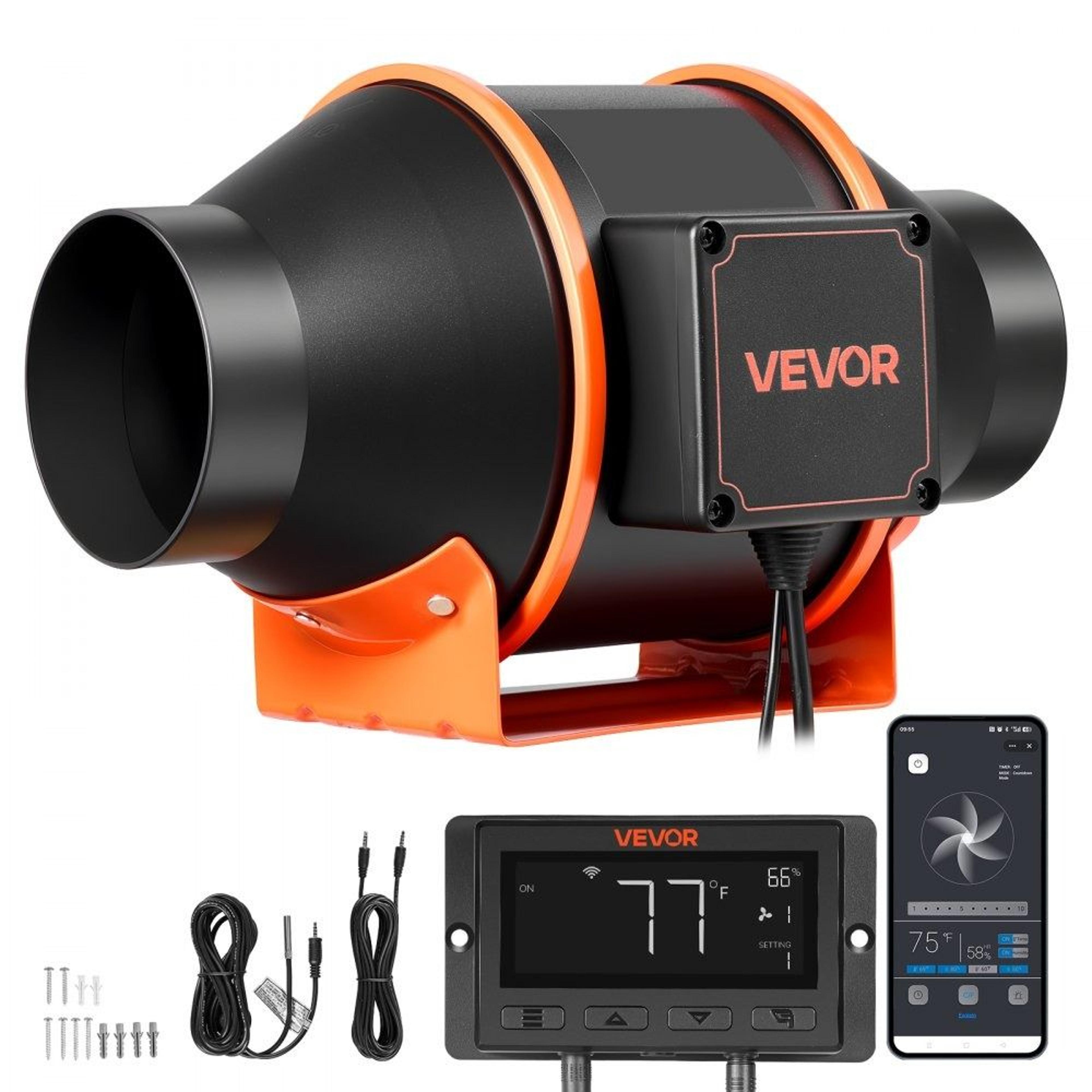 smart 4 inch inline duct fan 205 cfm with app control & ec motor for grow tent ventilation