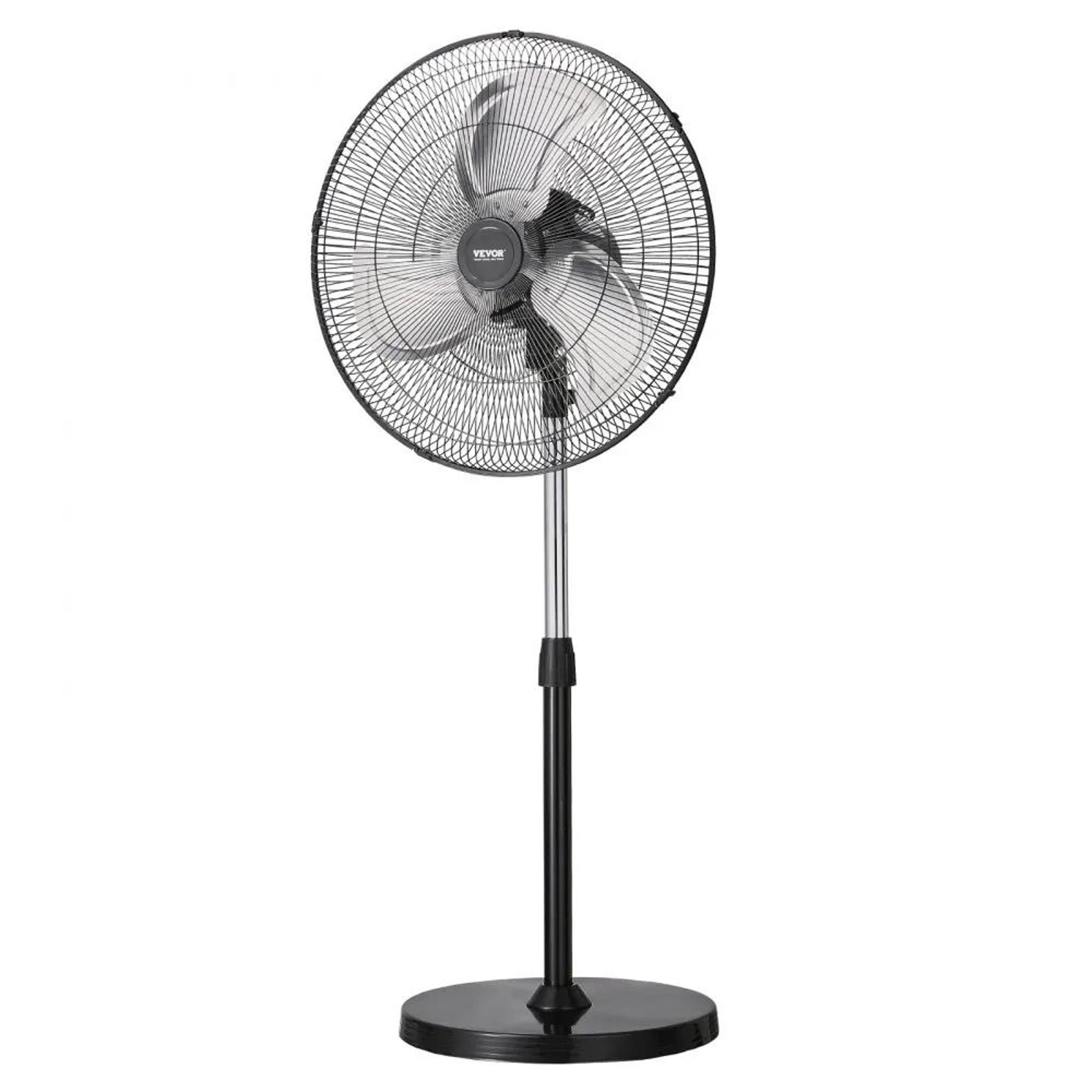 18 inch industrial pedestal fan with 90° oscillation, adjustable height & 3-speed high velocity cooling