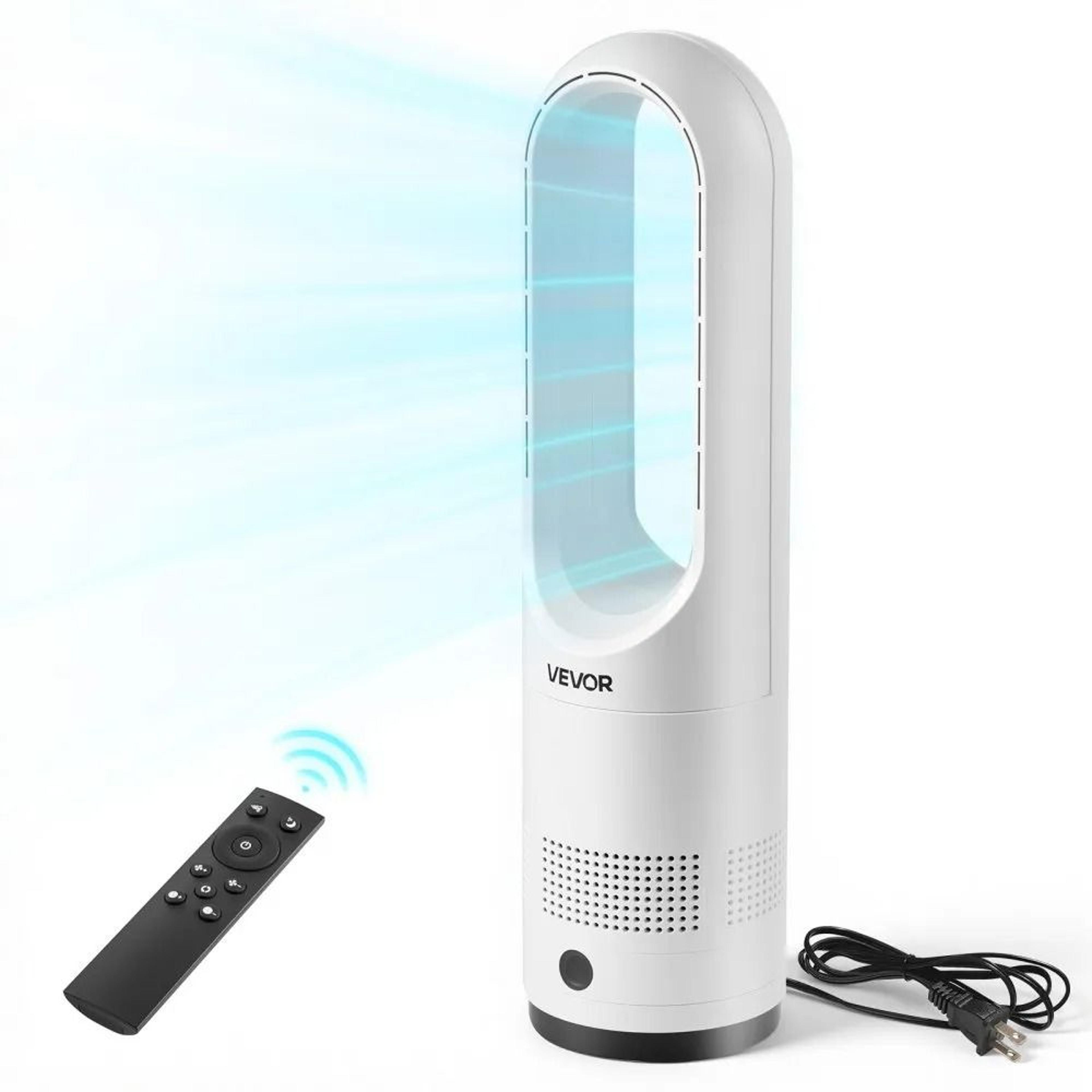 quiet bladeless tower fan with remote, 80° oscillating floor fan, 8 speeds for bedroom & home