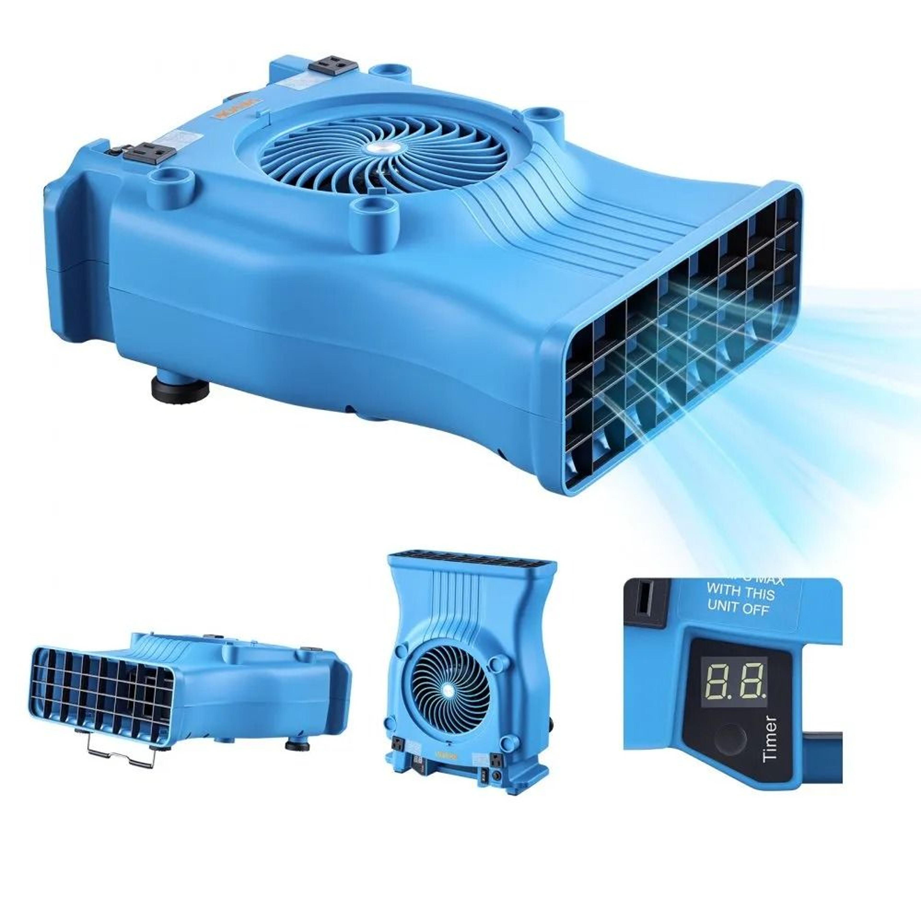 low profile air mover 1000 cfm carpet dryer fan with timer & multi-angle airflow