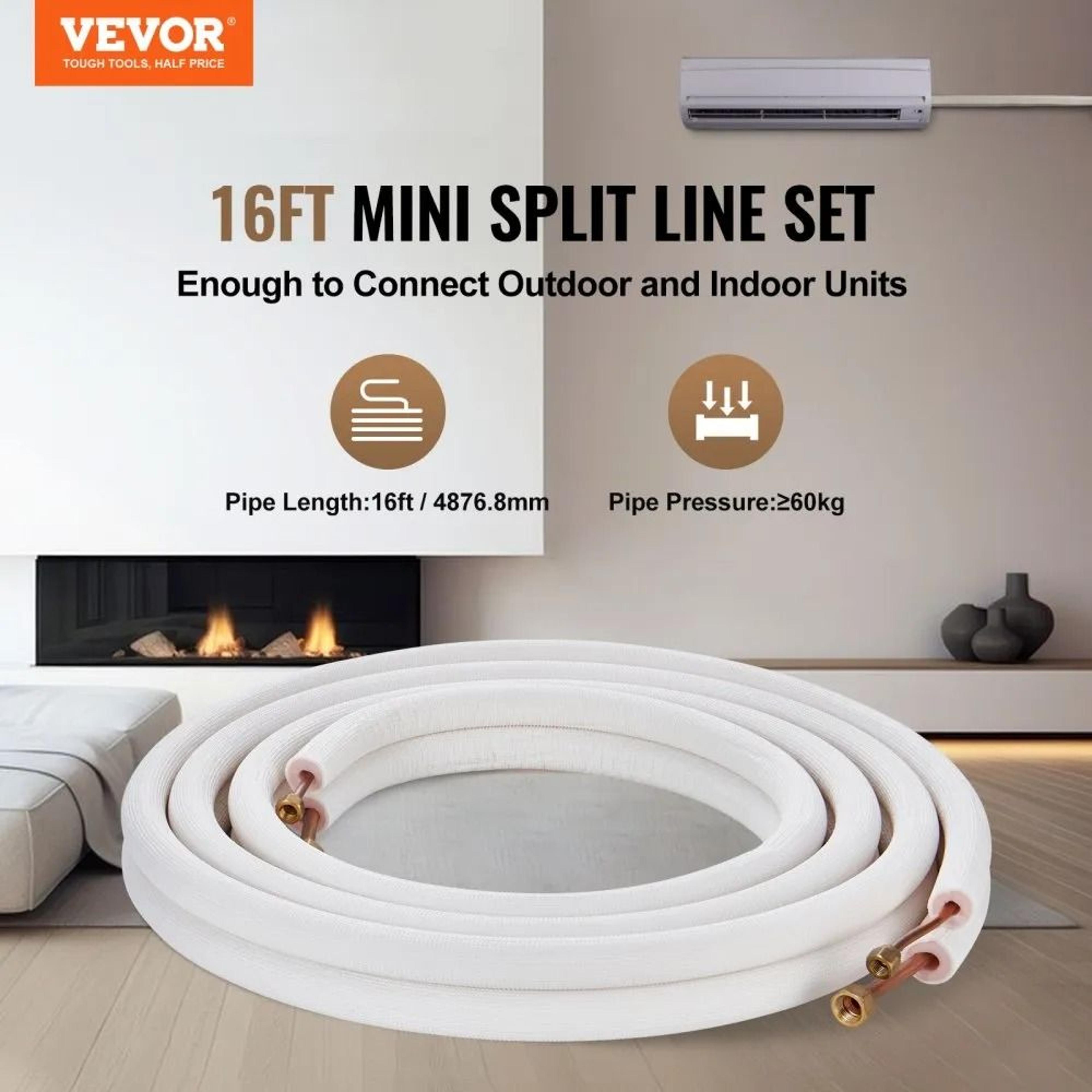 16FT Mini Split Line Set 14 38 Copper Tubing HVAC Kit With Triple Insulation 1