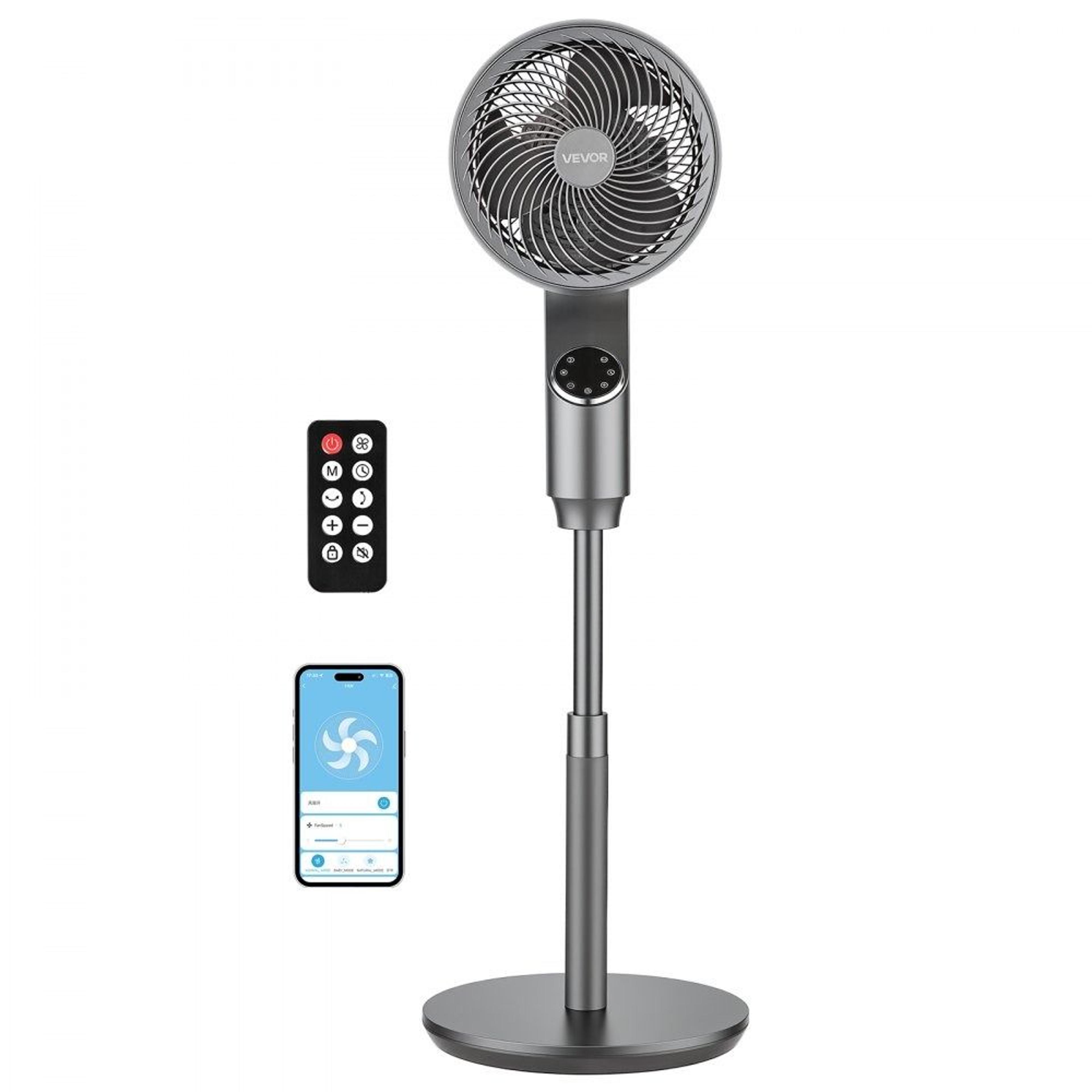 quiet pedestal fan with remote, oscillating standing fan, 9 speeds, adjustable height