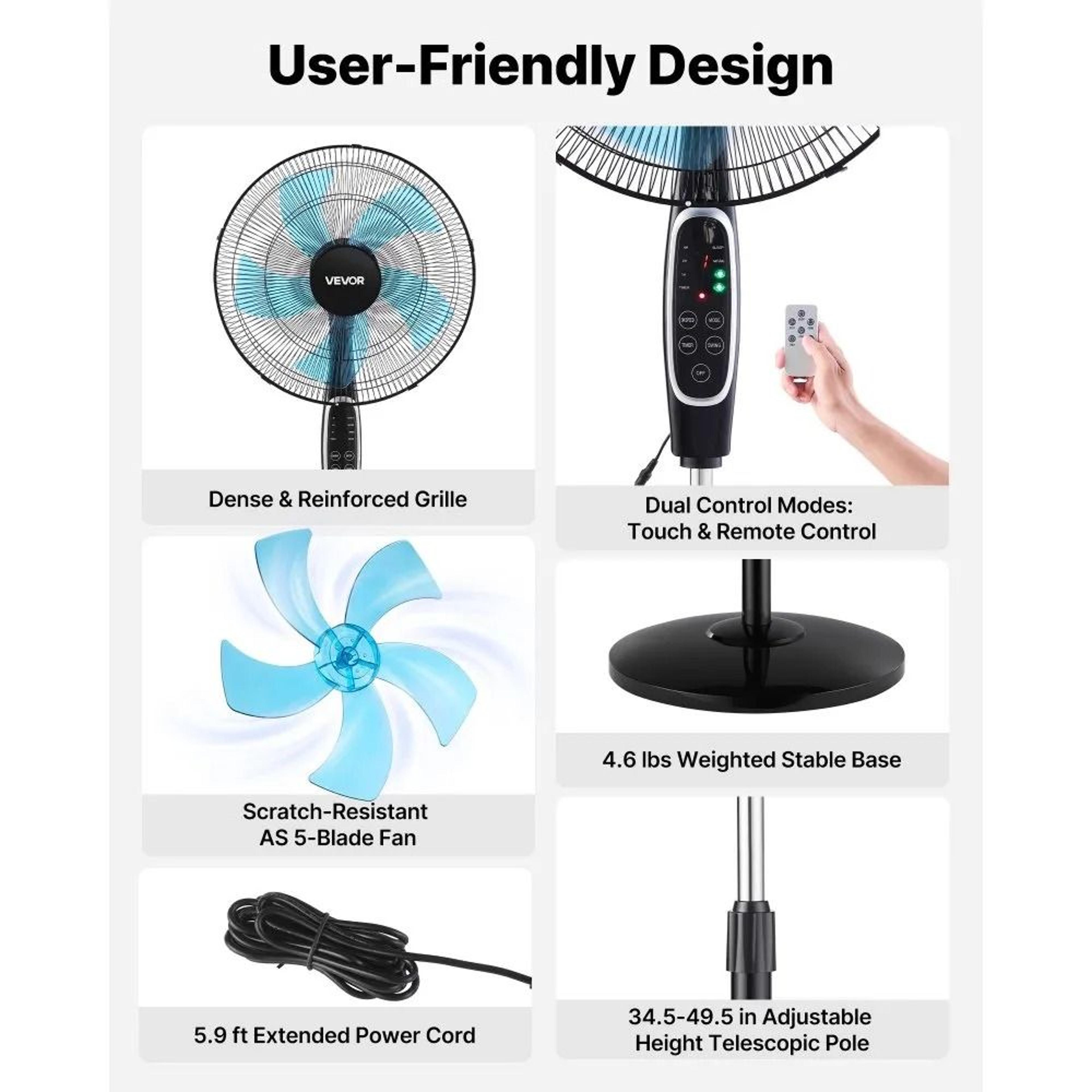 18 Inch Pedestal Fan 2700 CFM Quiet Standing Floor Fan With Remote Control 2