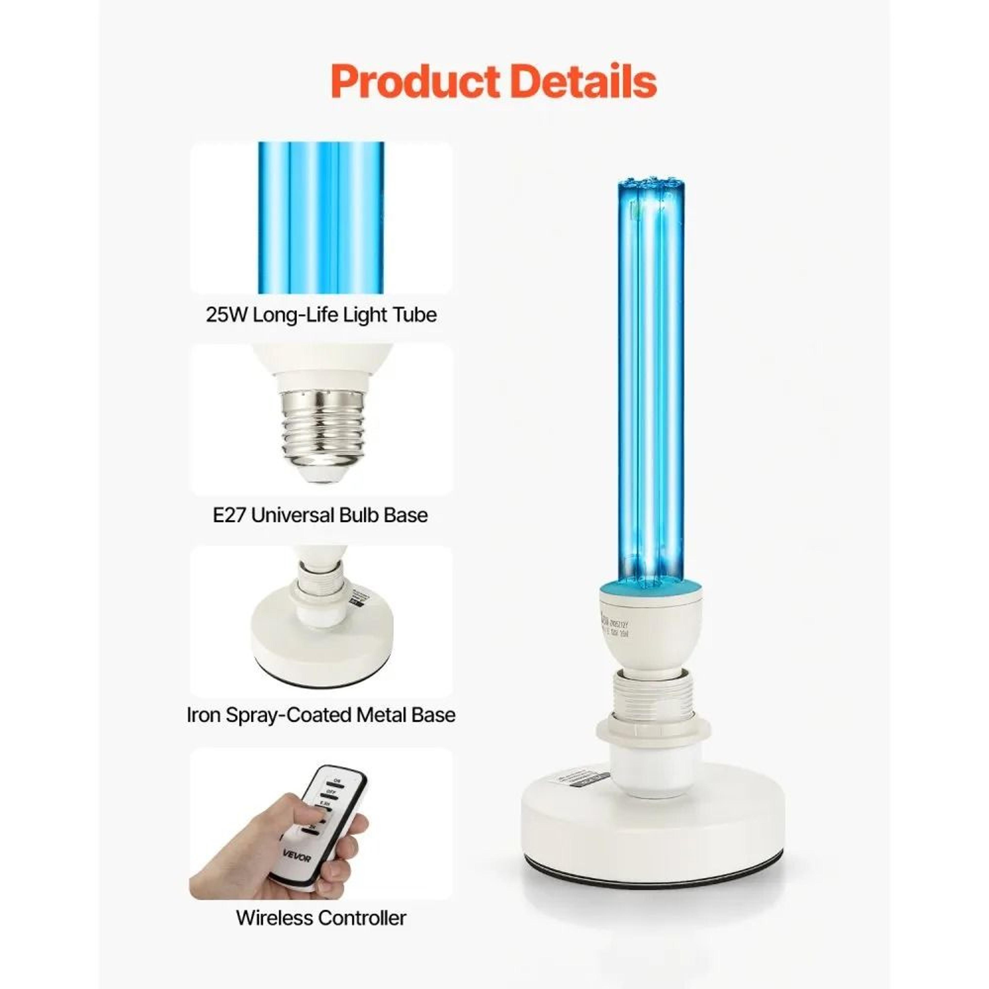 25W UVC Light Sanitizer With Ozone Purifier Remote Control And Timer For Room Cleaning 4