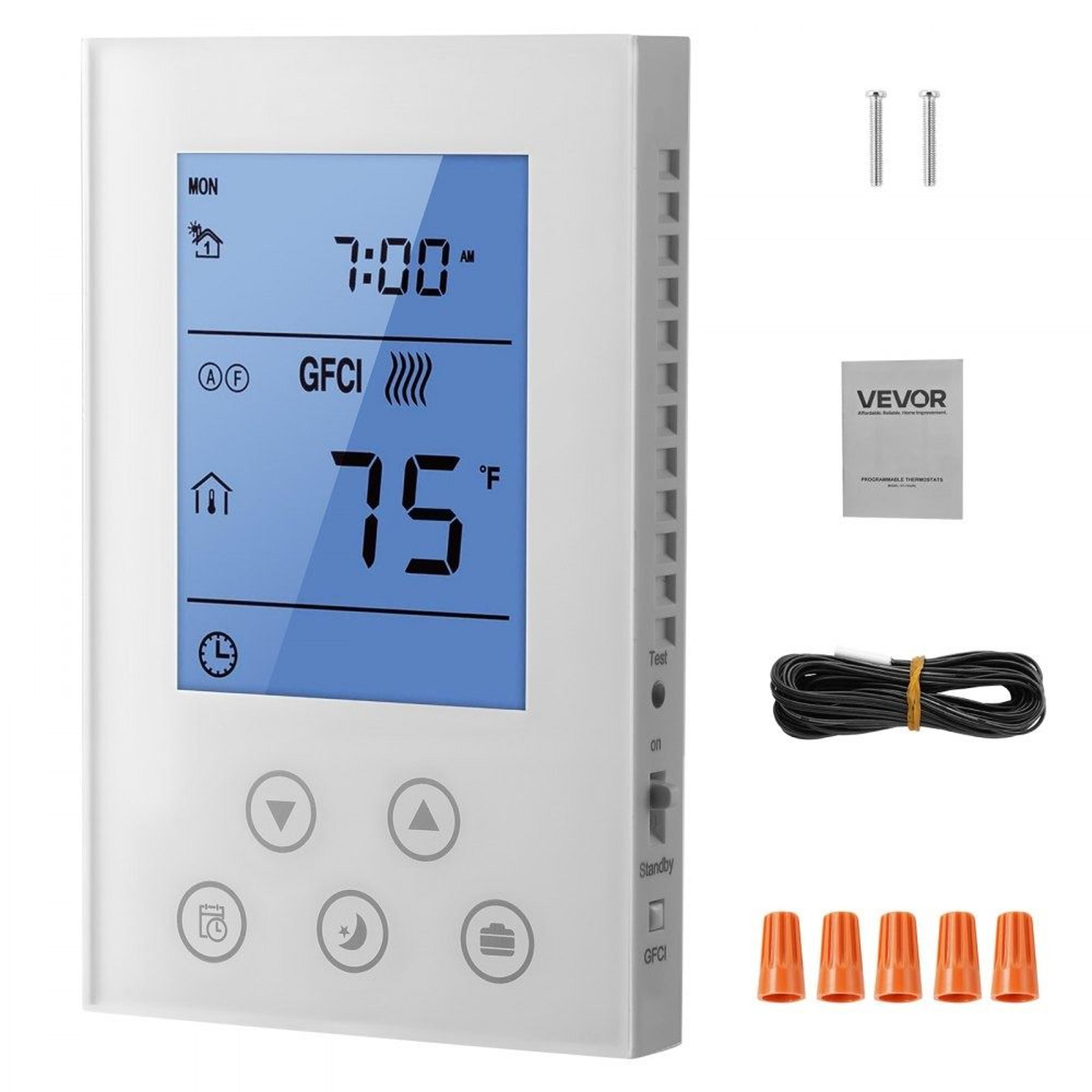 7 day programmable thermostat for underfloor heating cable heat pump with gfci sensor