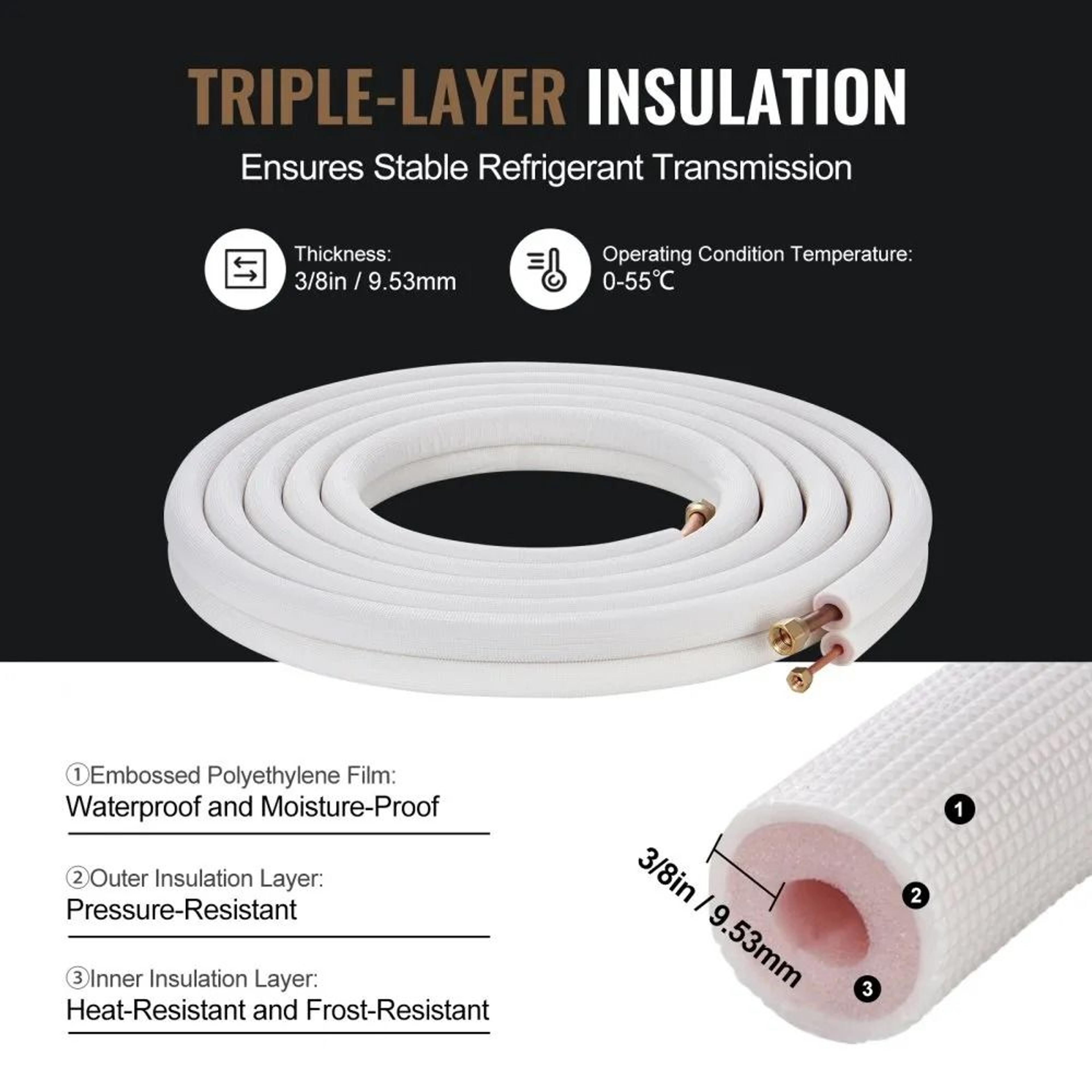 25FT Mini Split Line Set 14 X 12 Copper Pipe HVAC Kit With Triple Insulation 3