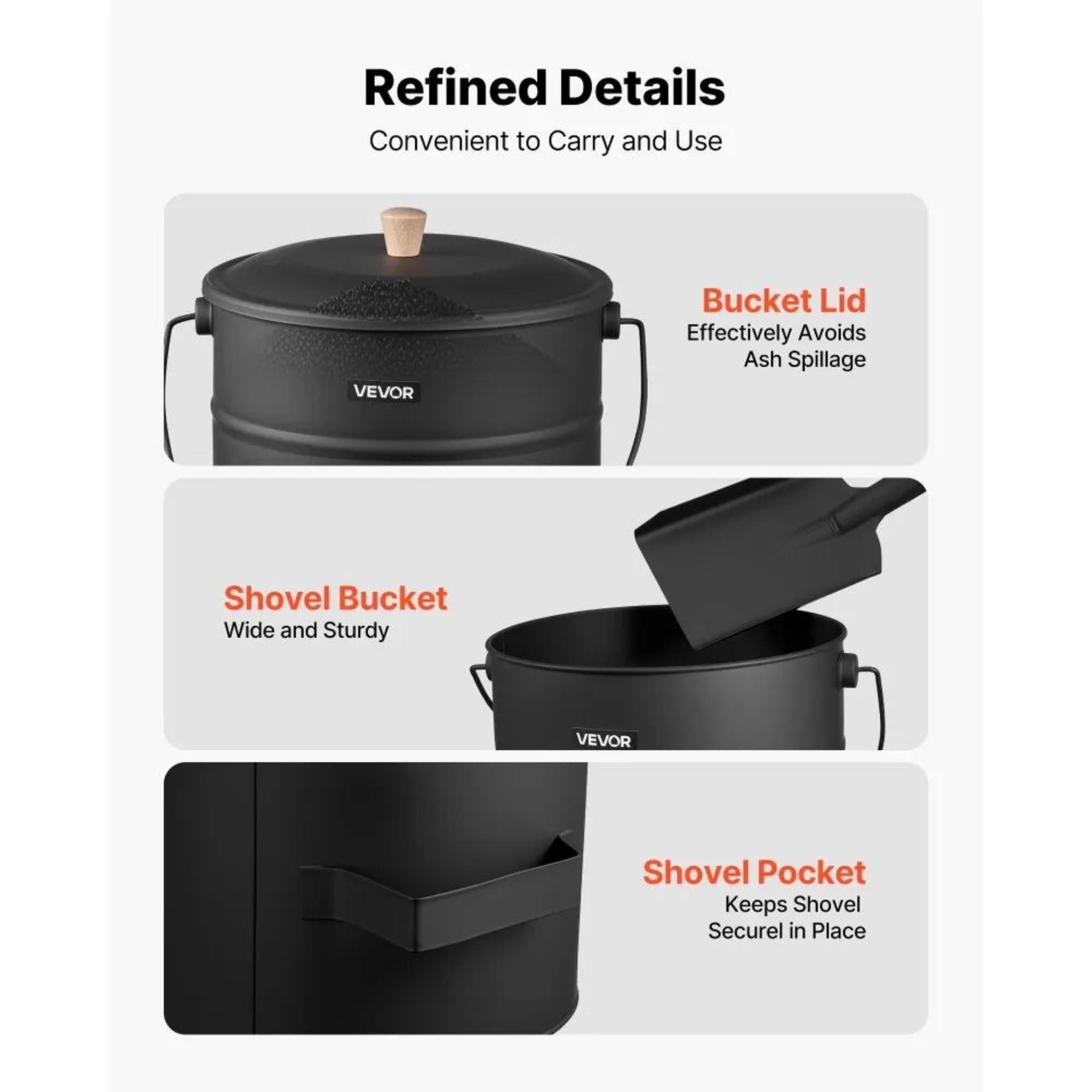 Fireplace Ash Bucket Set With Lid Shovel Brush And Gloves 4 GAL Metal Ash Can 4