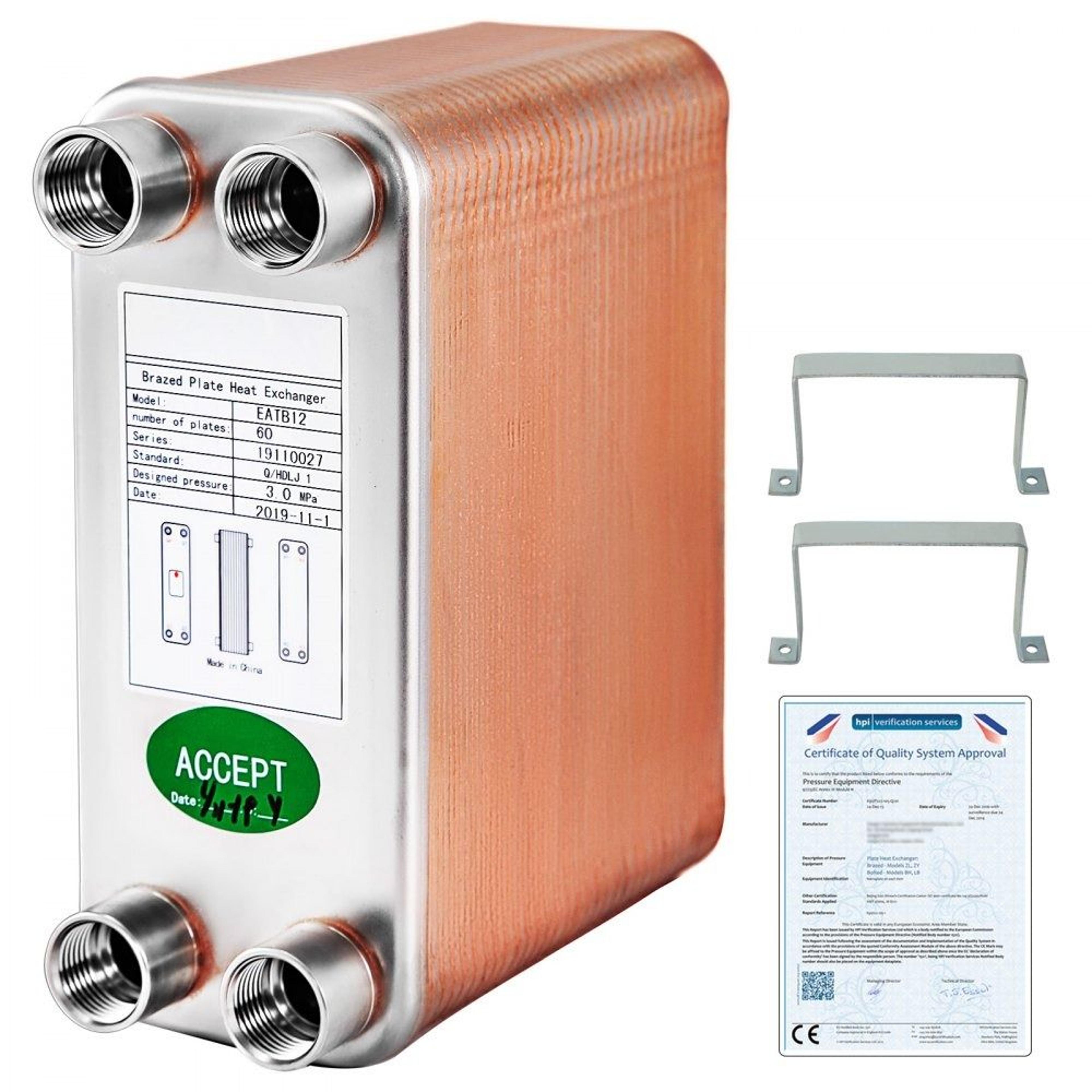 60 plate brazed heat exchanger 316l stainless steel for hydronic heating and beer wort chilling