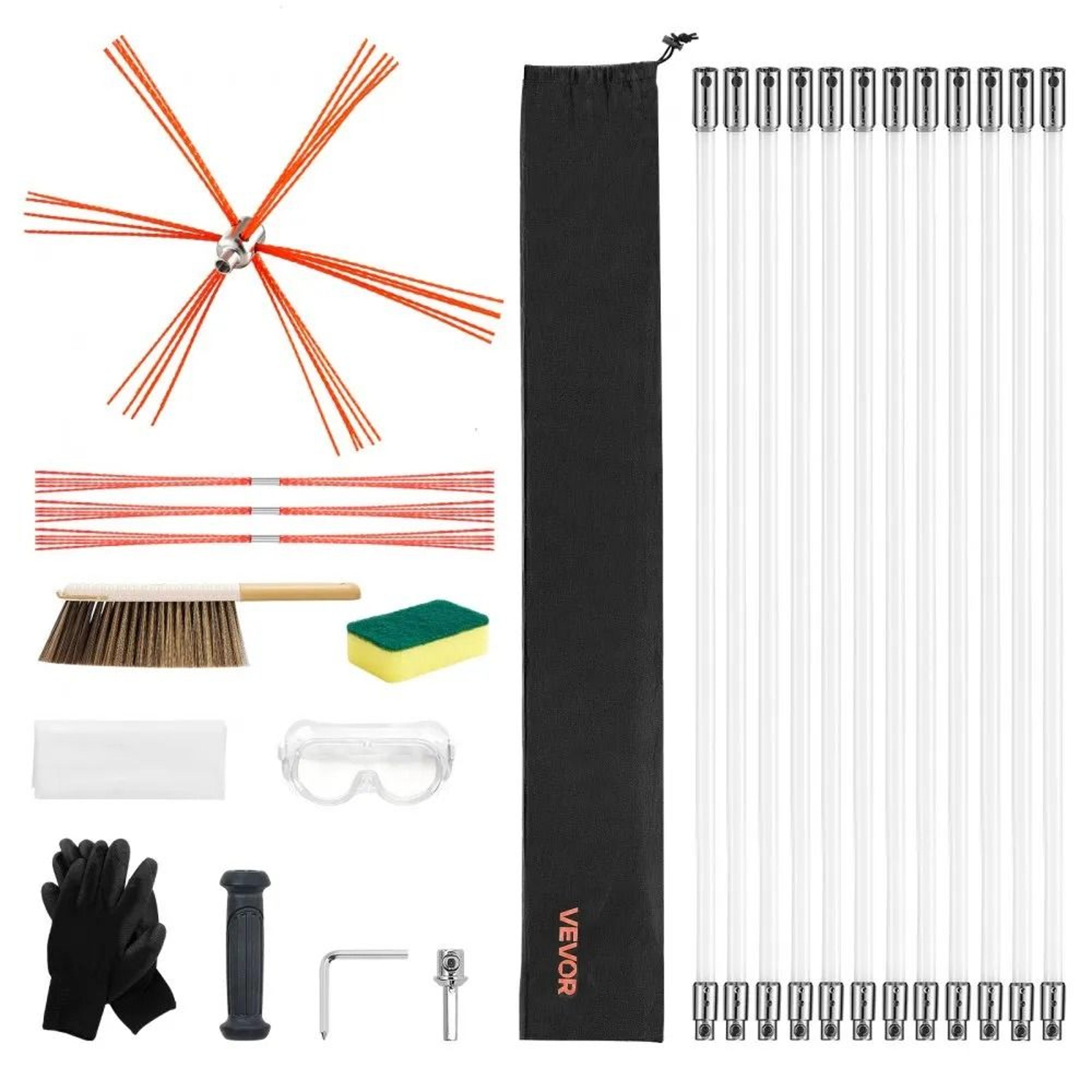 39FT Chimney Sweep Kit With Flexible Rods And Fireplace Cleaning Brush 10