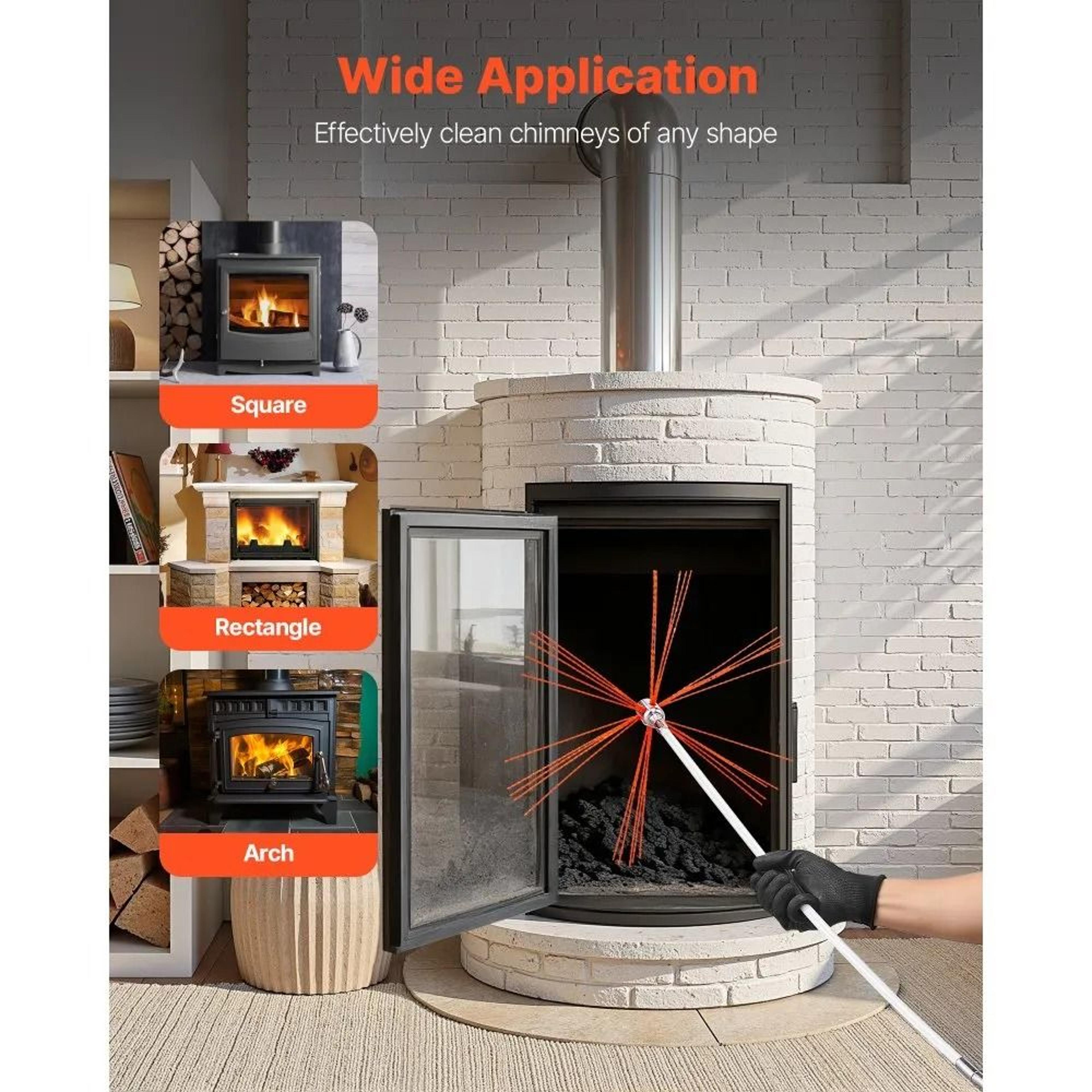 39FT Chimney Sweep Kit With Flexible Rods And Fireplace Cleaning Brush 2