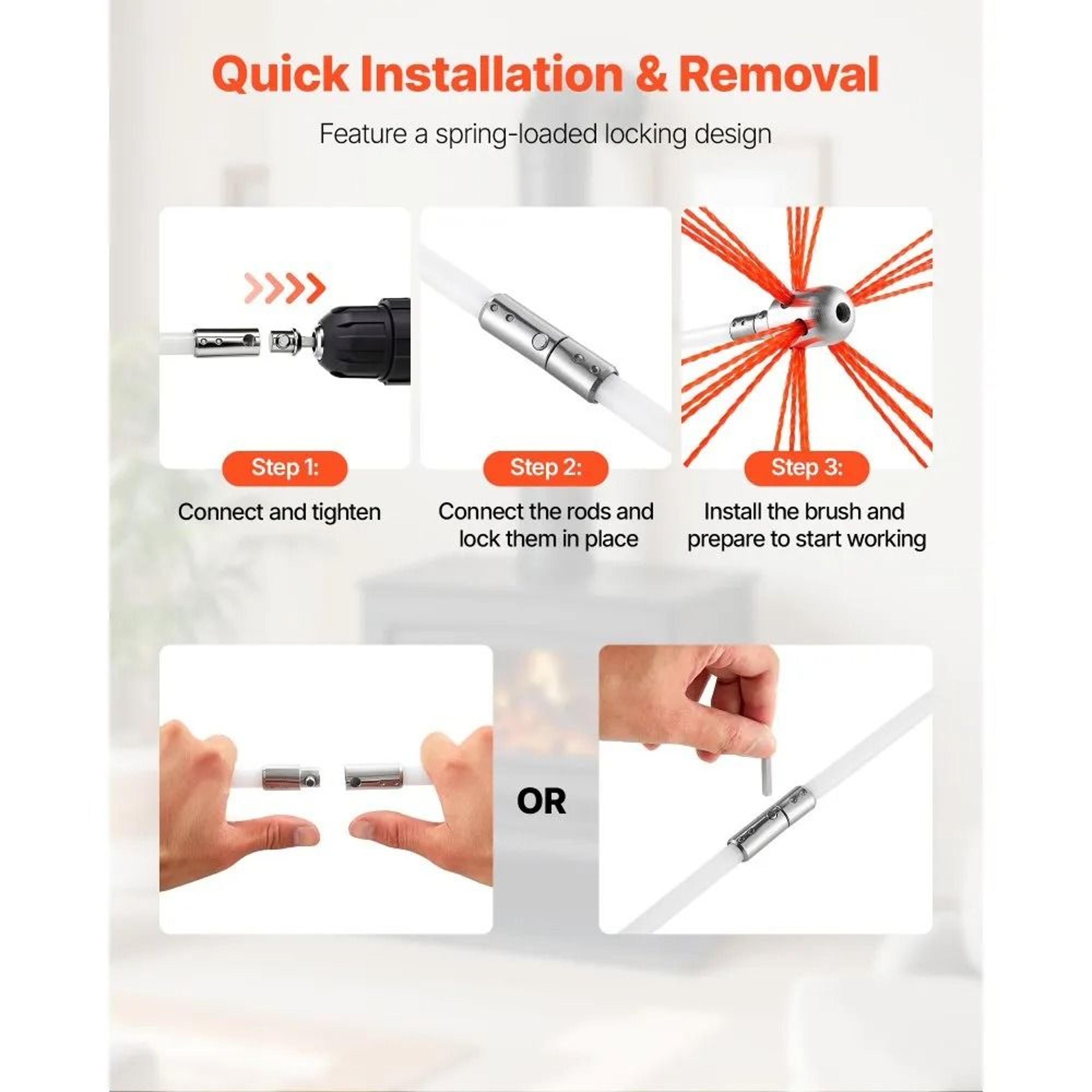 39FT Chimney Sweep Kit With Flexible Rods And Fireplace Cleaning Brush 6