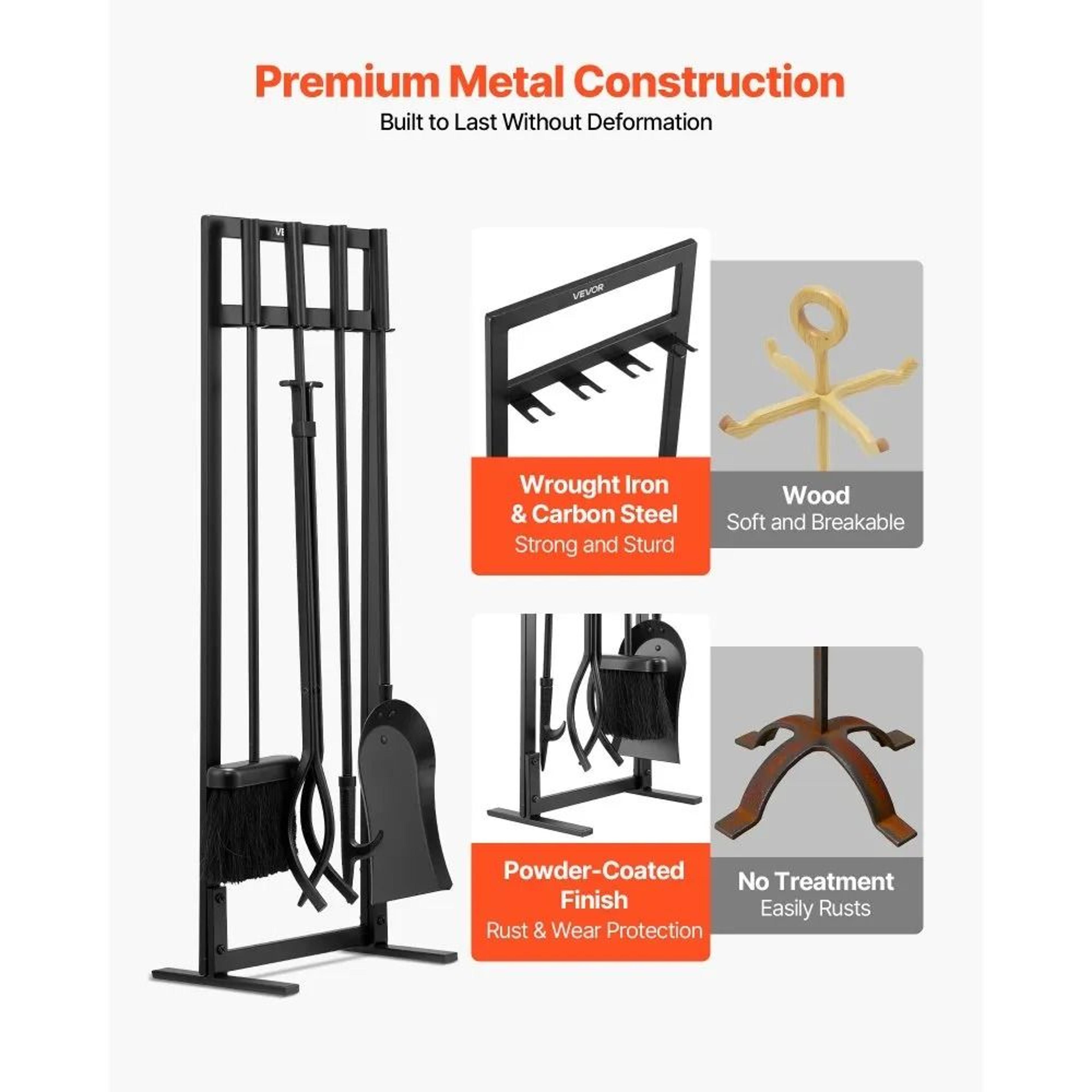 Fireplace Tool Set 5 Piece Wrought Iron Fireplace Accessories With Stand For Indoor  Outdoor Fires 4
