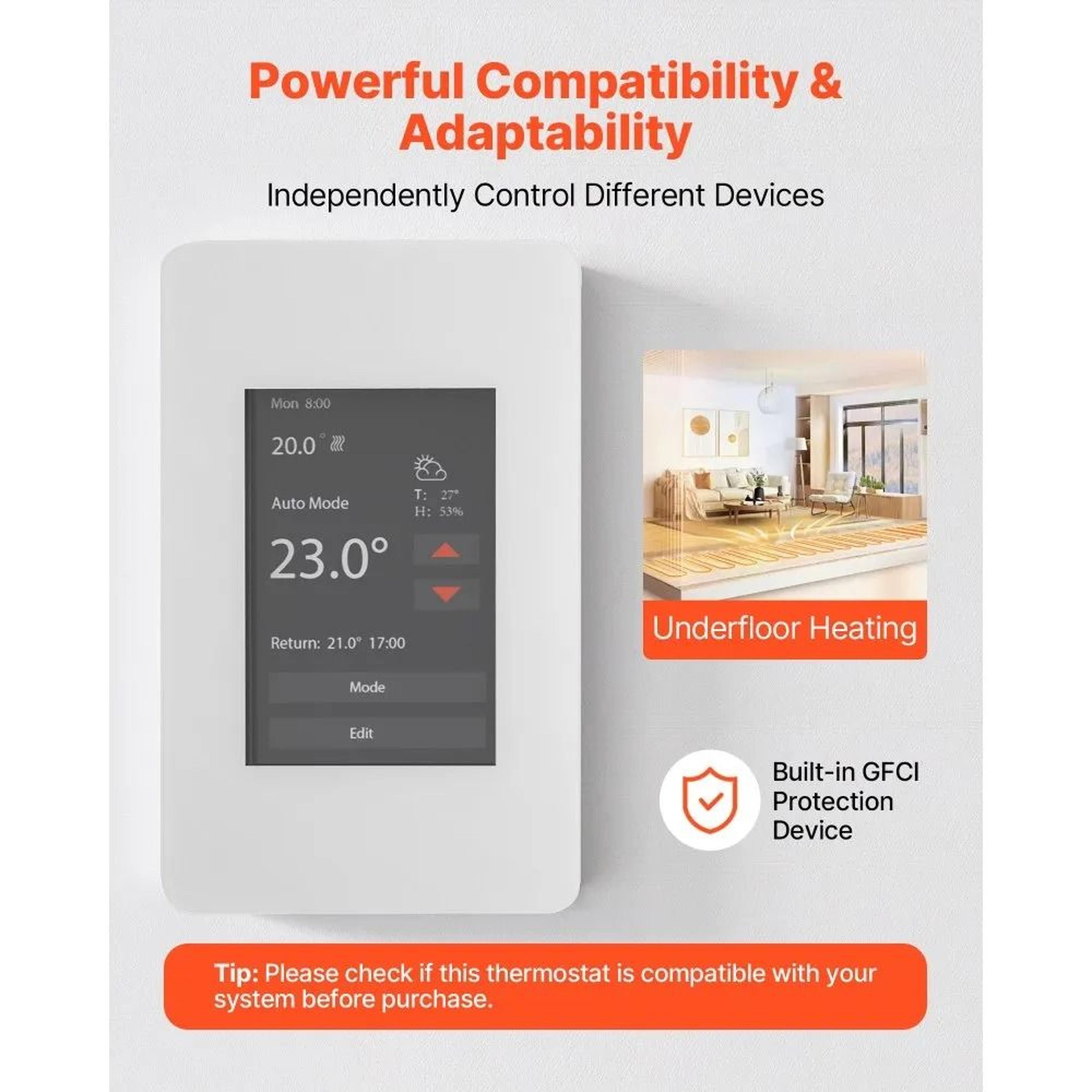 Programmable Thermostat For Radiant Floor Heating With TFT Touchscreen  7Day Scheduling 2
