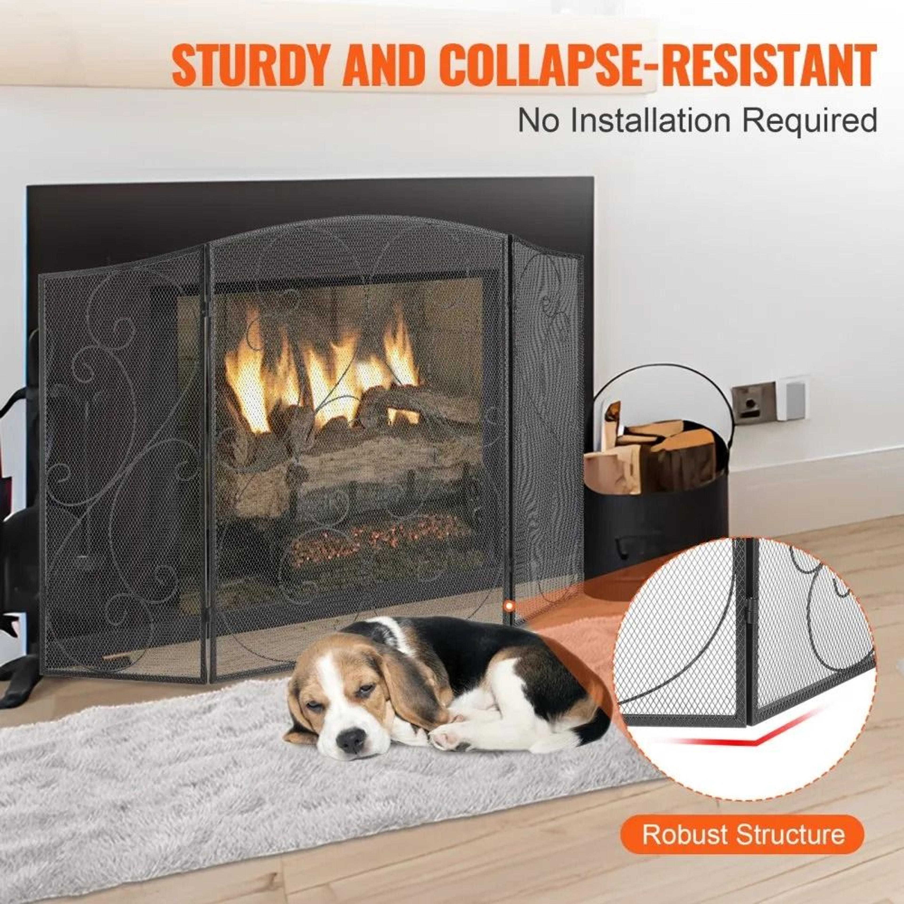 48 Inch Fireplace Screen 3 Panel Foldable Iron Fireplace Spark Guard For Home Safety 1