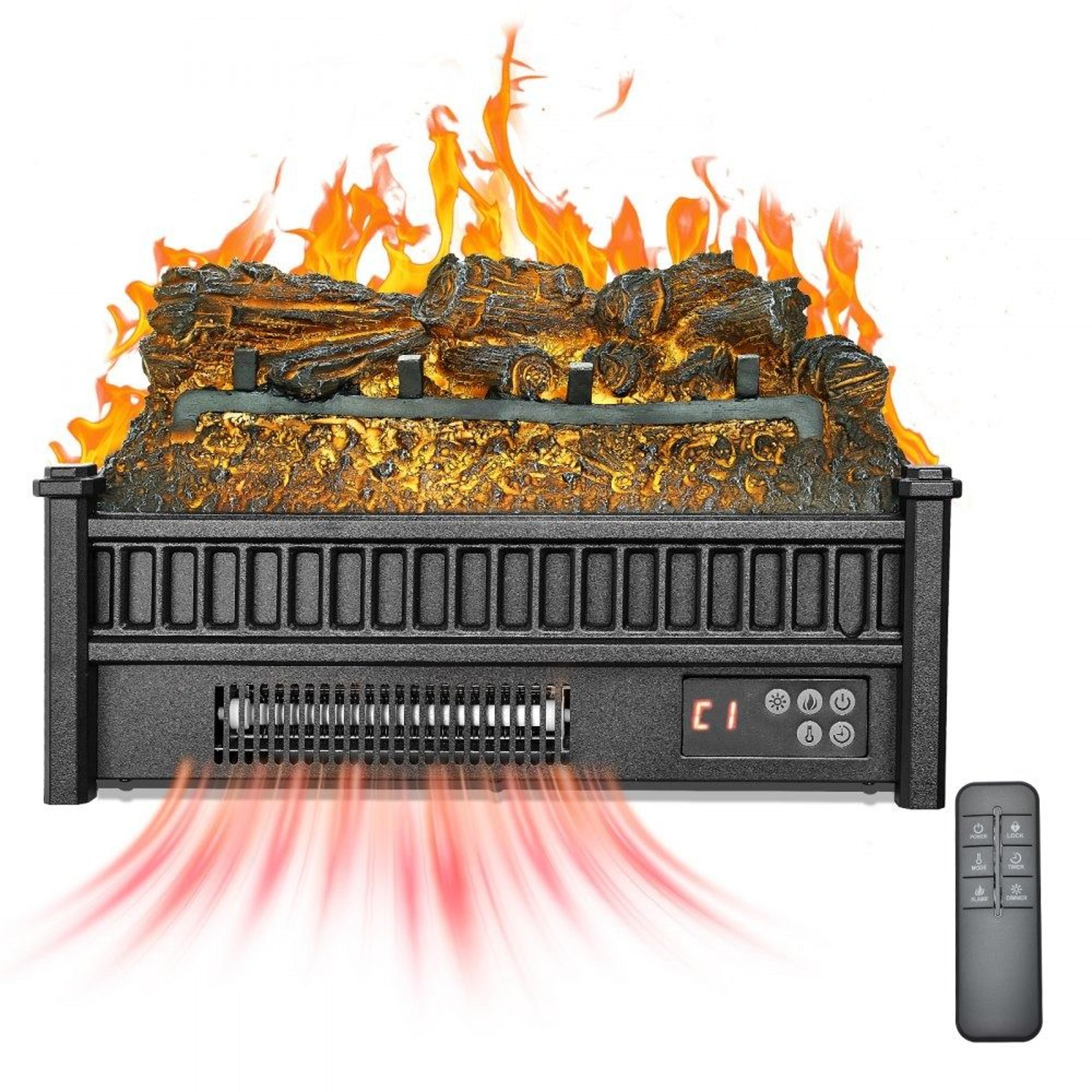 20 inch electric fireplace log with remote, 1500w fireplace insert heater and realistic flames