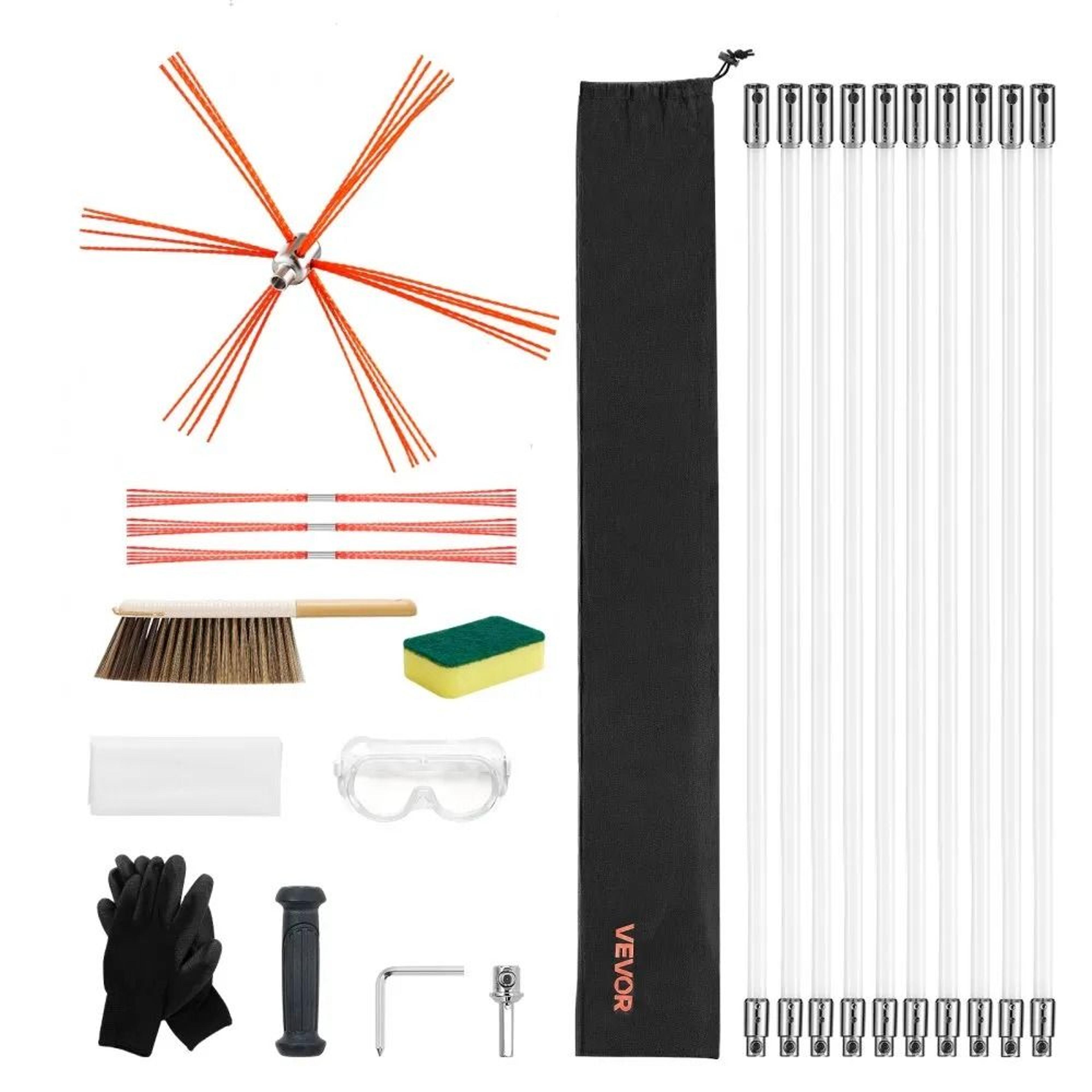 33ft extendable chimney sweep kit with flexible brush for fireplace cleaning