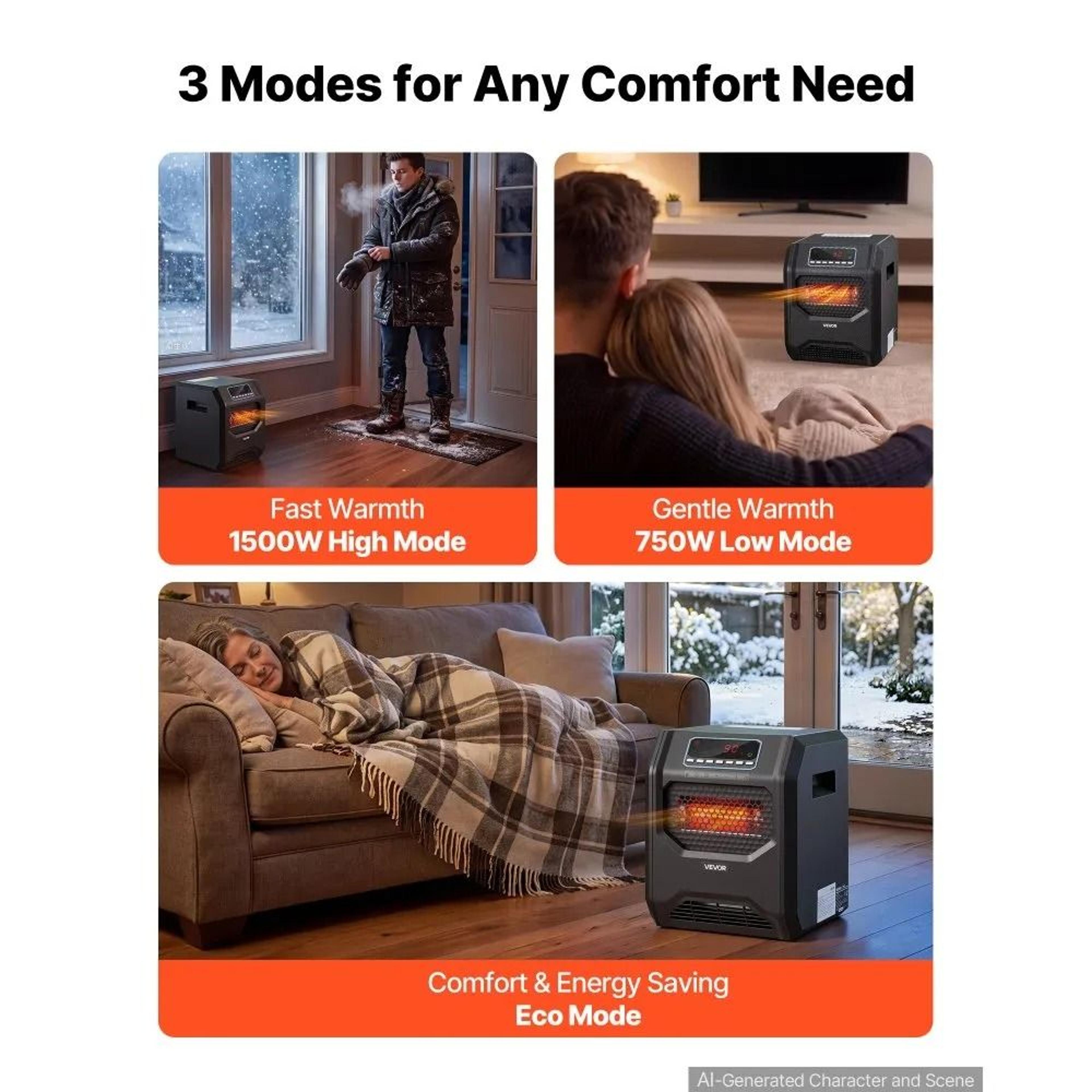 1500W Infrared Heater Portable Electric Space Heater With Remote Control 5