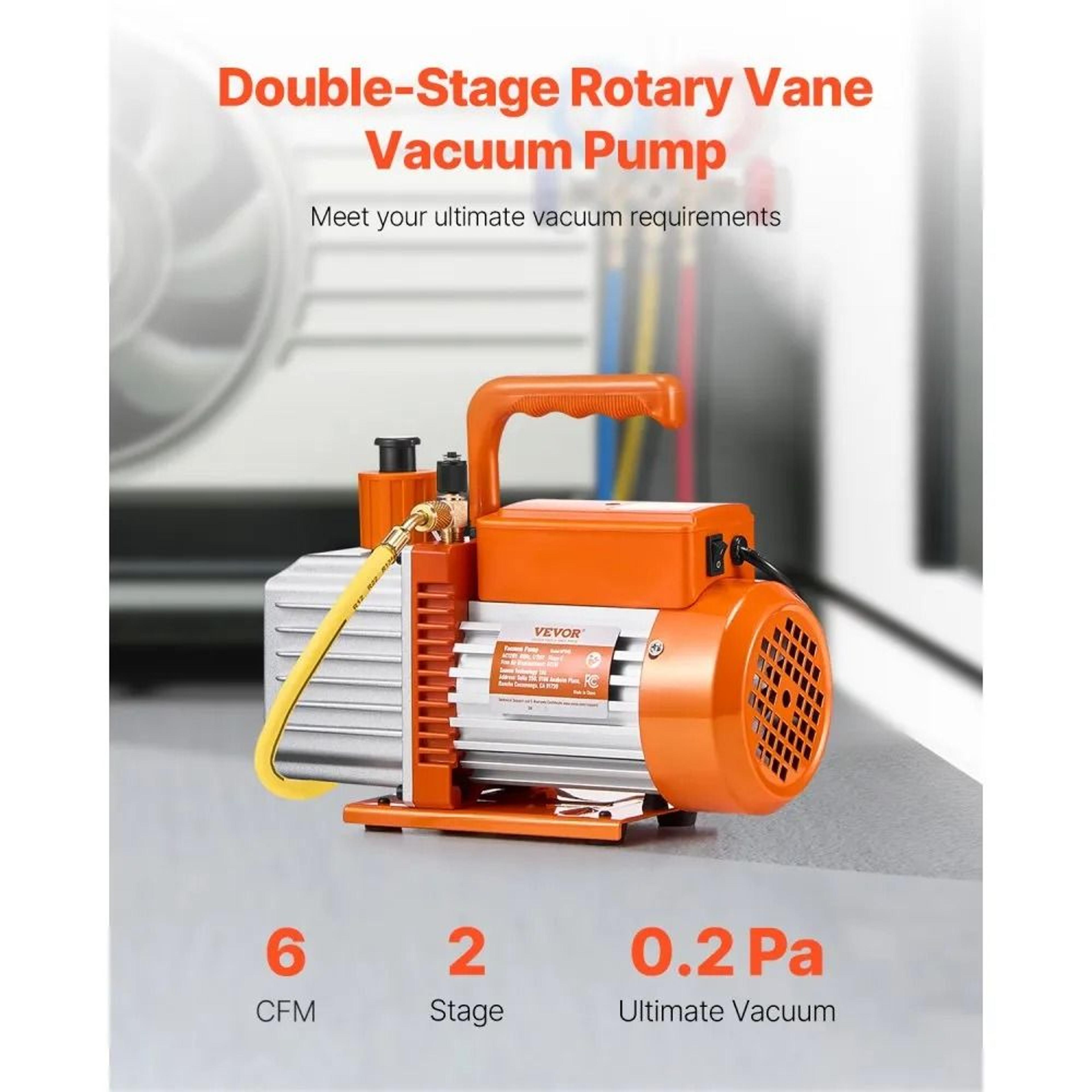 6 CFM HVAC Vacuum Pump 2 Stage Rotary Vane AC Refrigerant Service Pump 1