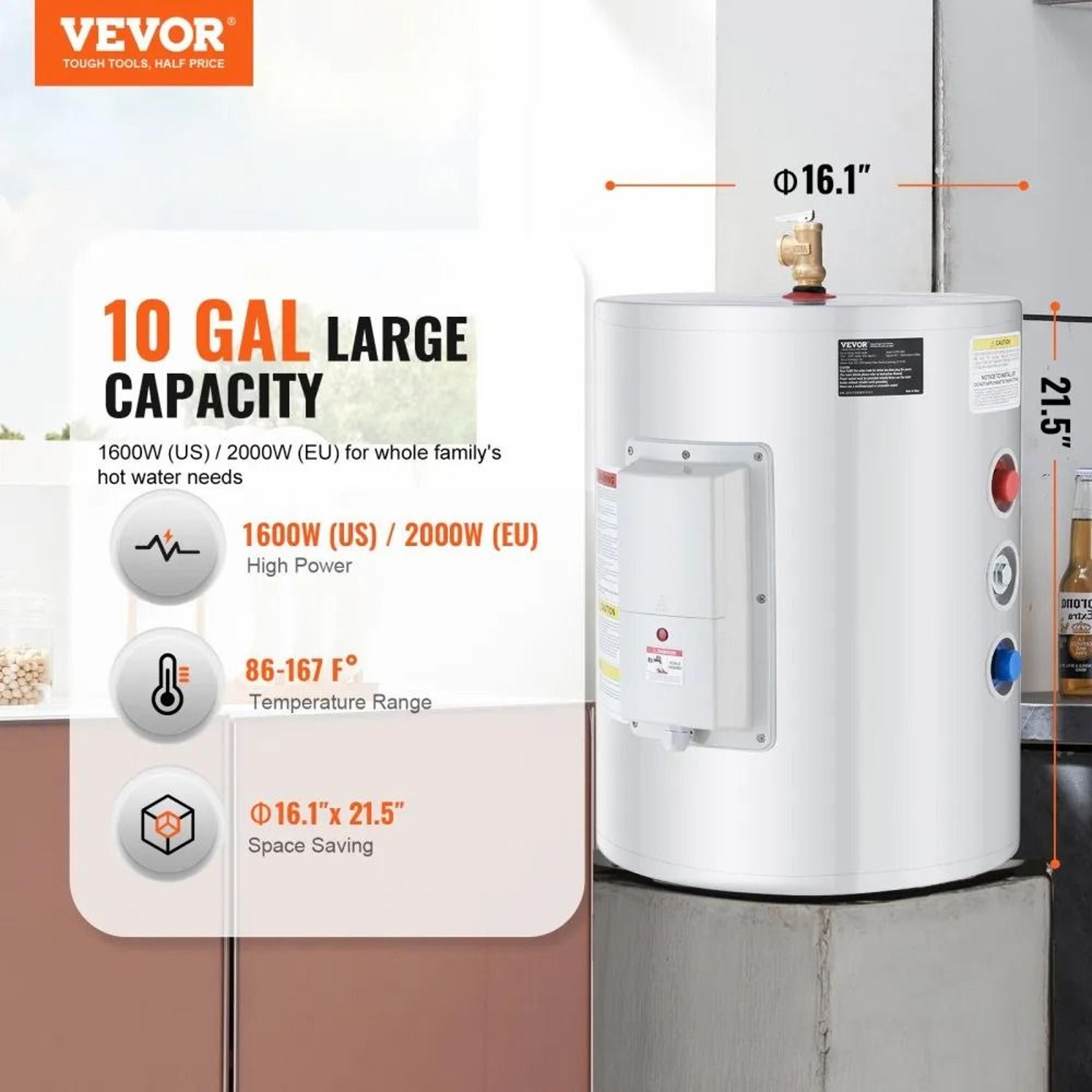 10 Gallon Electric Water Heater With LED Display For Instant Hot Water 5