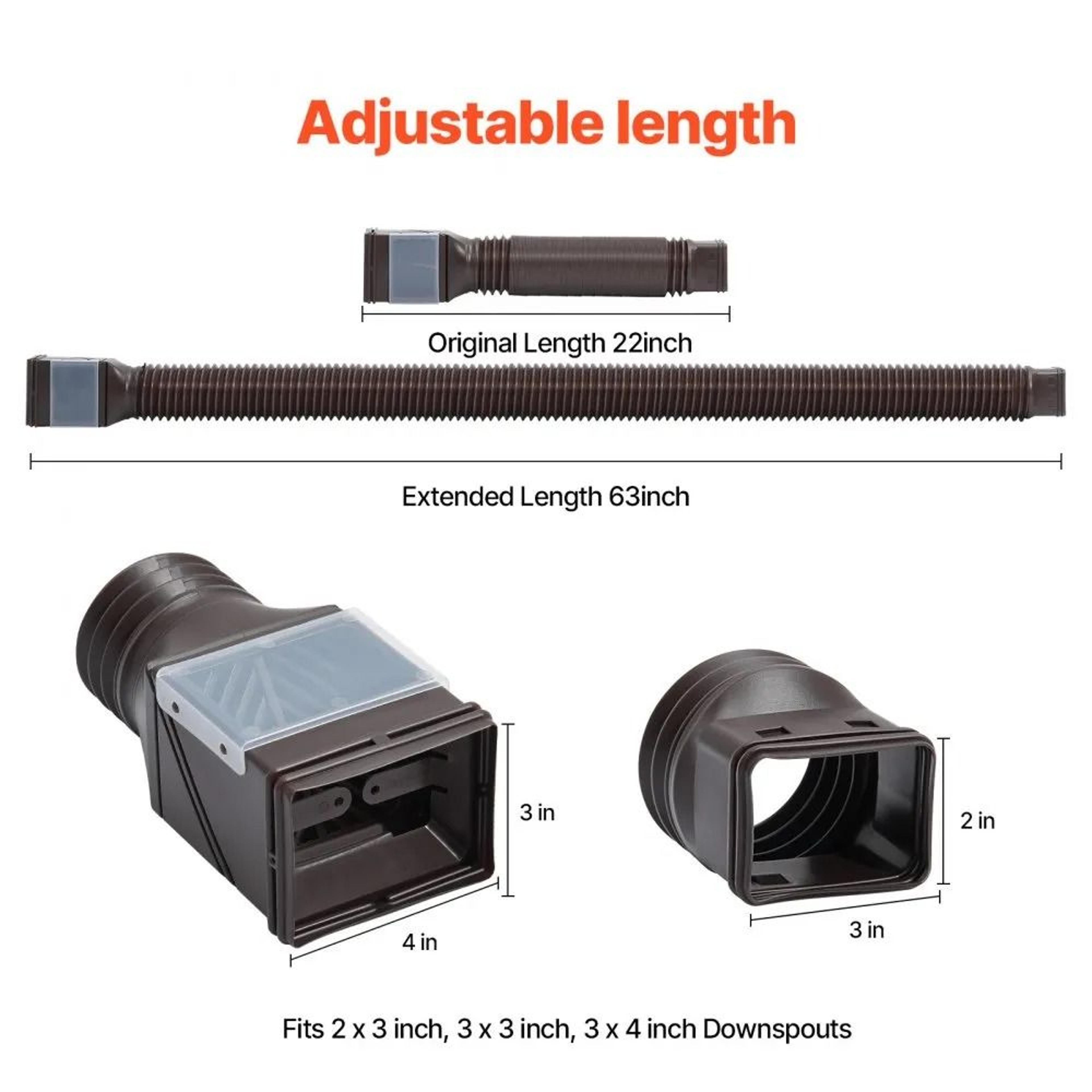 Flexible Rain Gutter Downspout Extension 63 Inch Adjustable Drainage Extender With Adapters 4