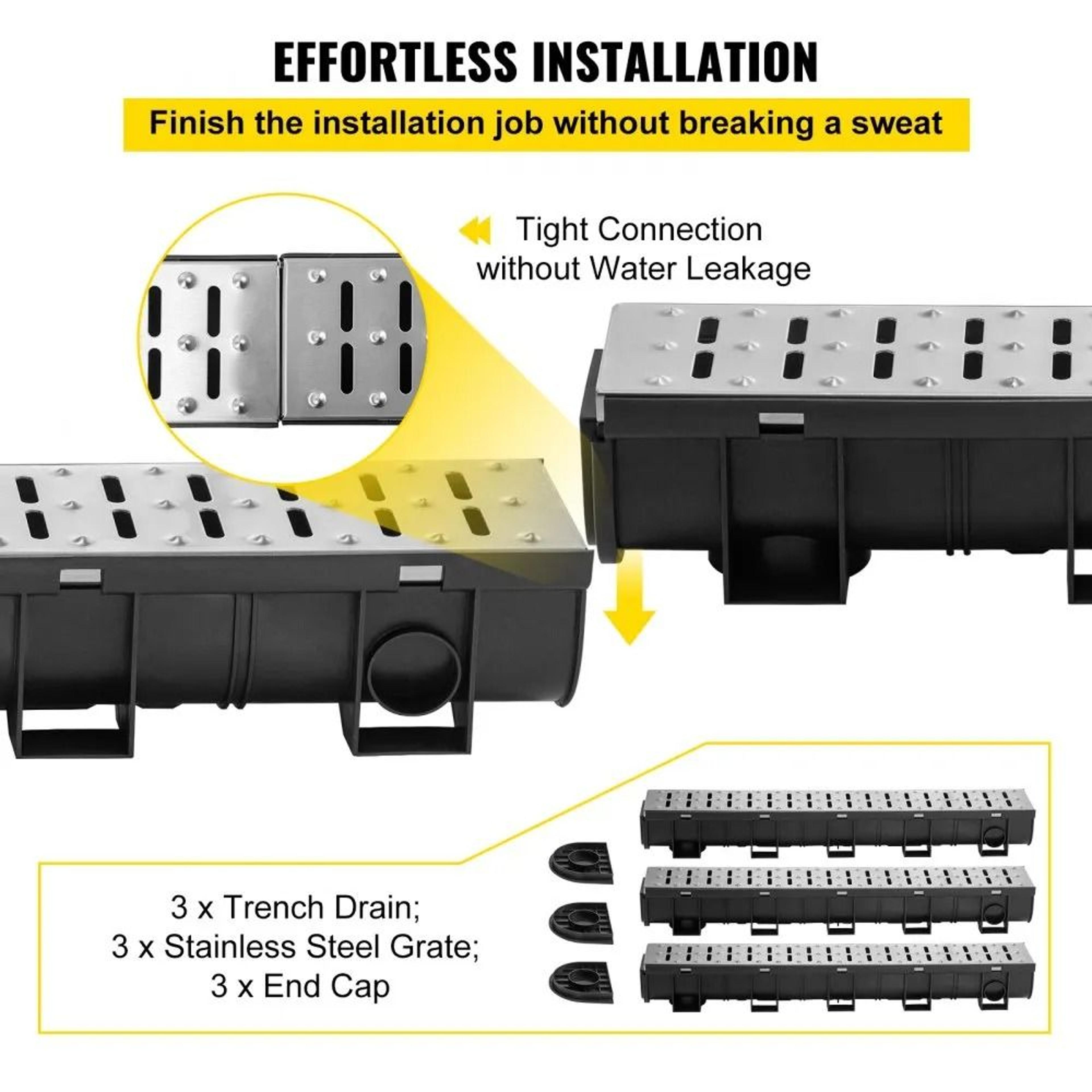 Channel Drain System With Steel Grate Heavy Duty Trench Drain For Driveways And Gardens 4